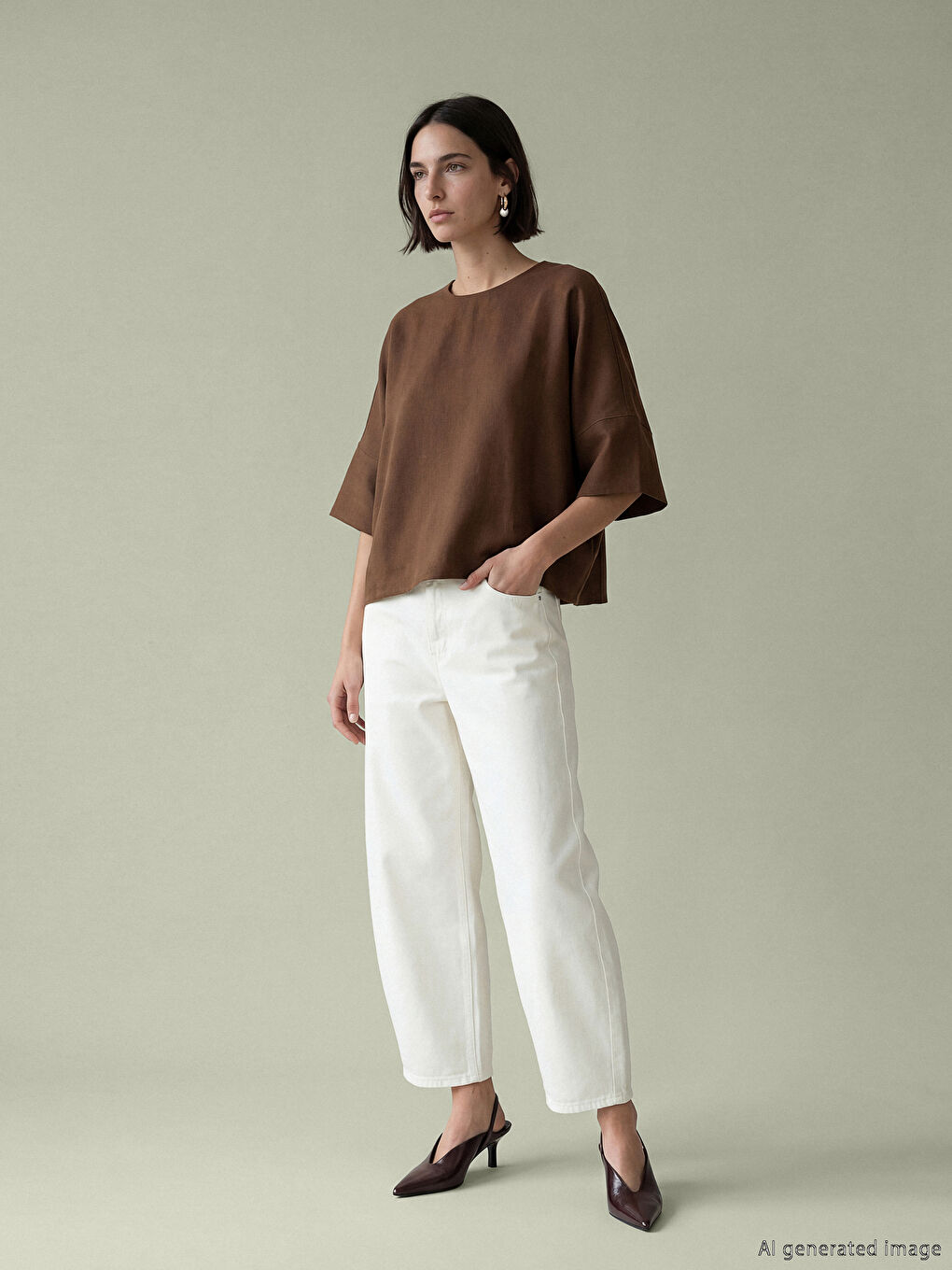 Kahverengi Bisiklet Yaka Oversize Bluz-1