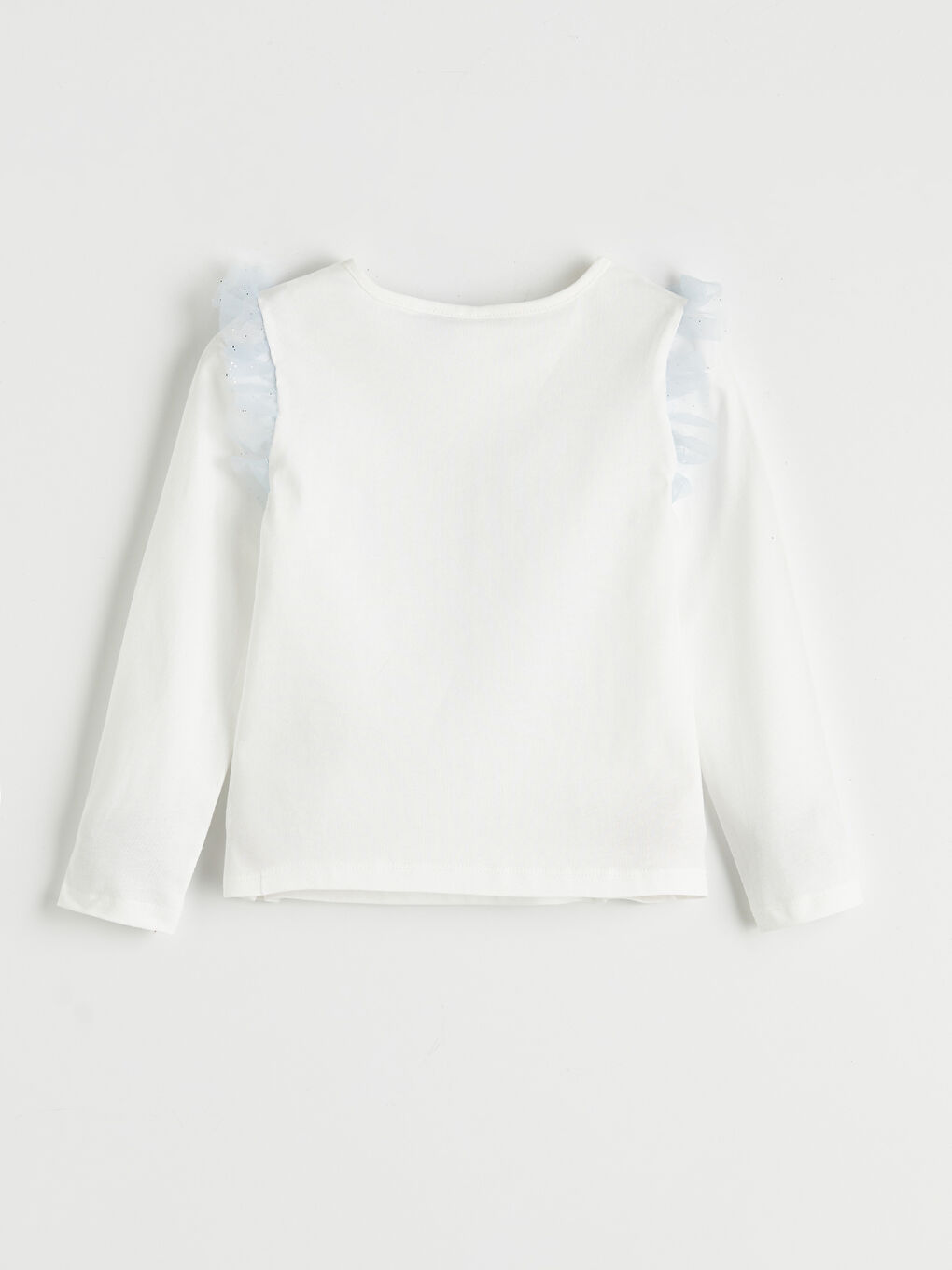 Ekru Elsa Baskılı Fırfırlı Kız Çocuk Tişört-1