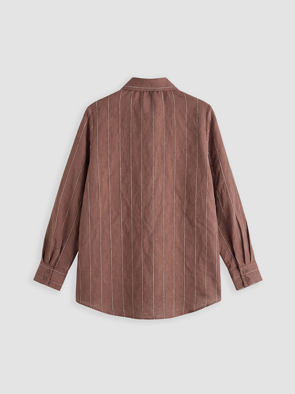 Kahverengi Fular Yakalı Çizgili Kadın Gömlek Tunik-1