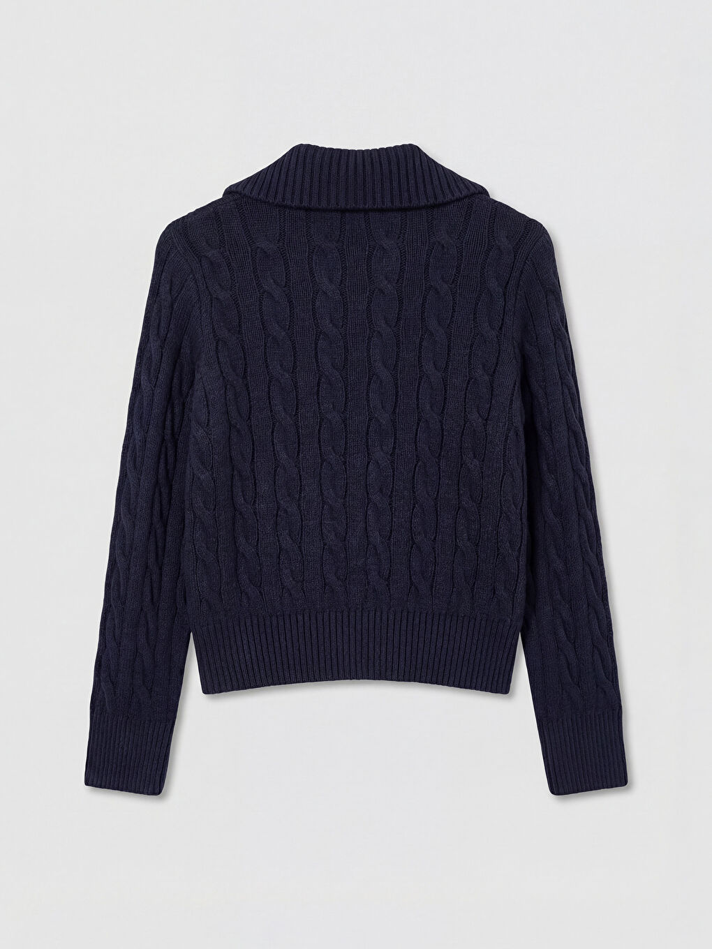 Lacivert Dik Yaka Kendinden Desenli Kadın Triko Hırka-1