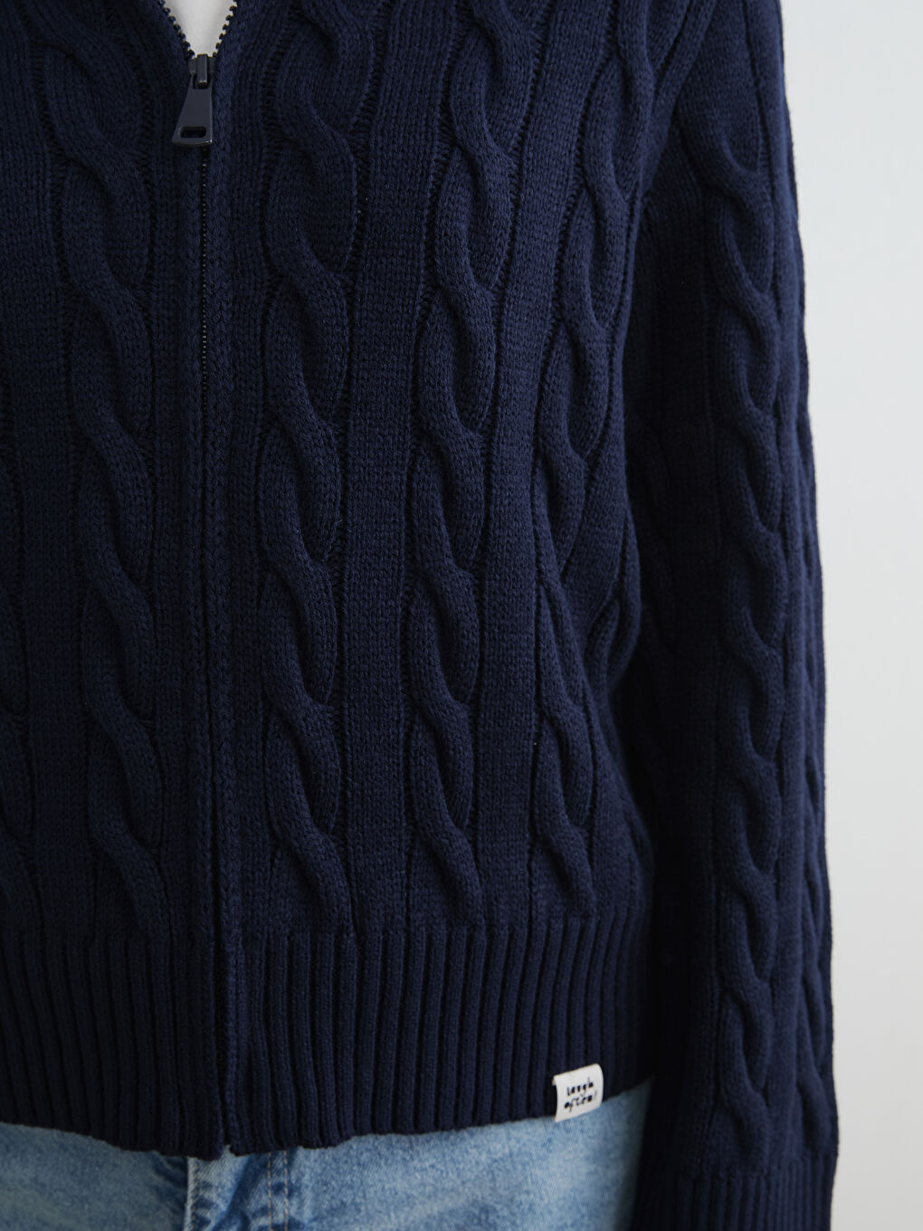 Lacivert Dik Yaka Kendinden Desenli Kadın Triko Hırka-2