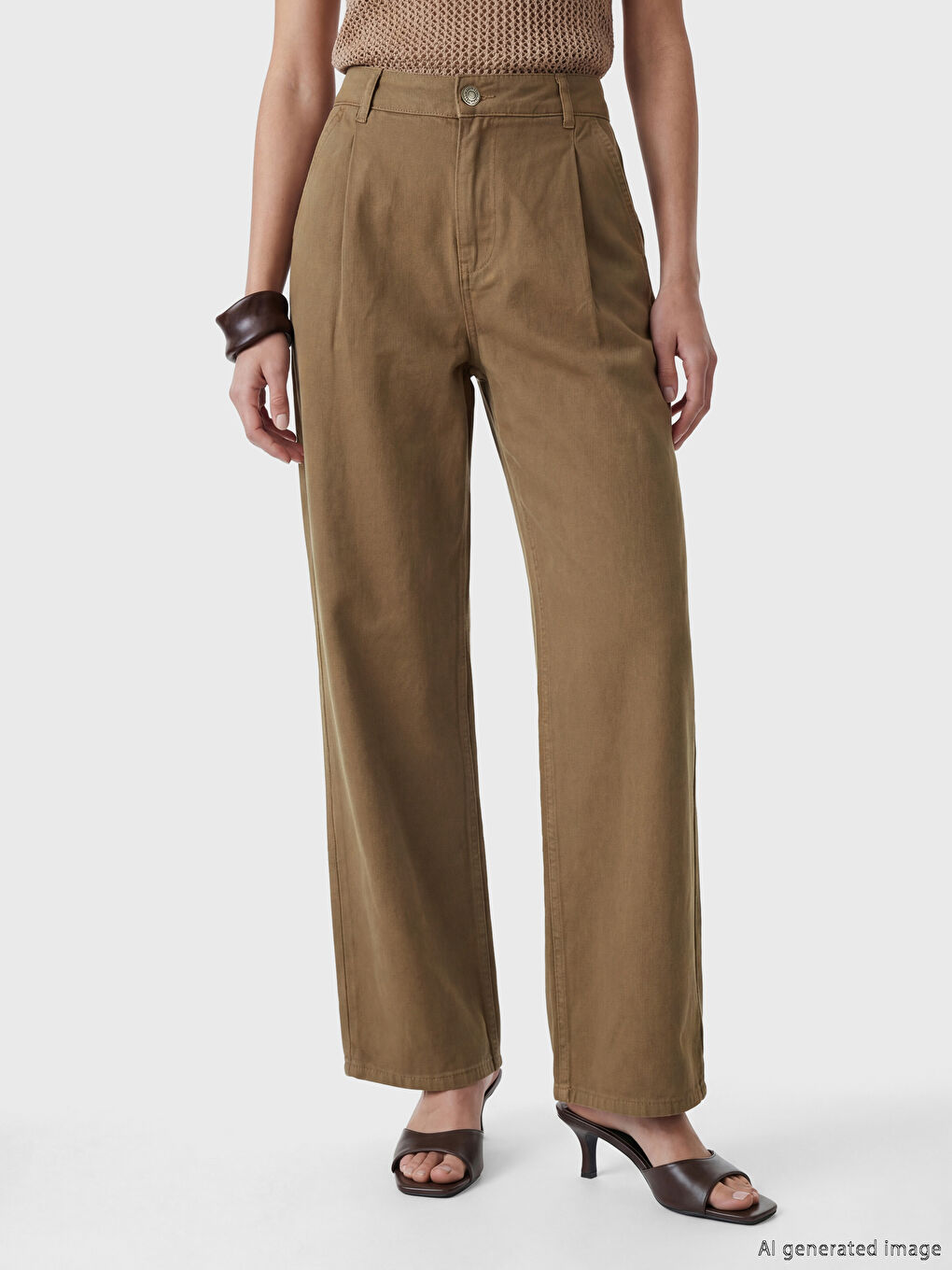 Kahverengi Wideleg Kadın Jean Pantolon-1