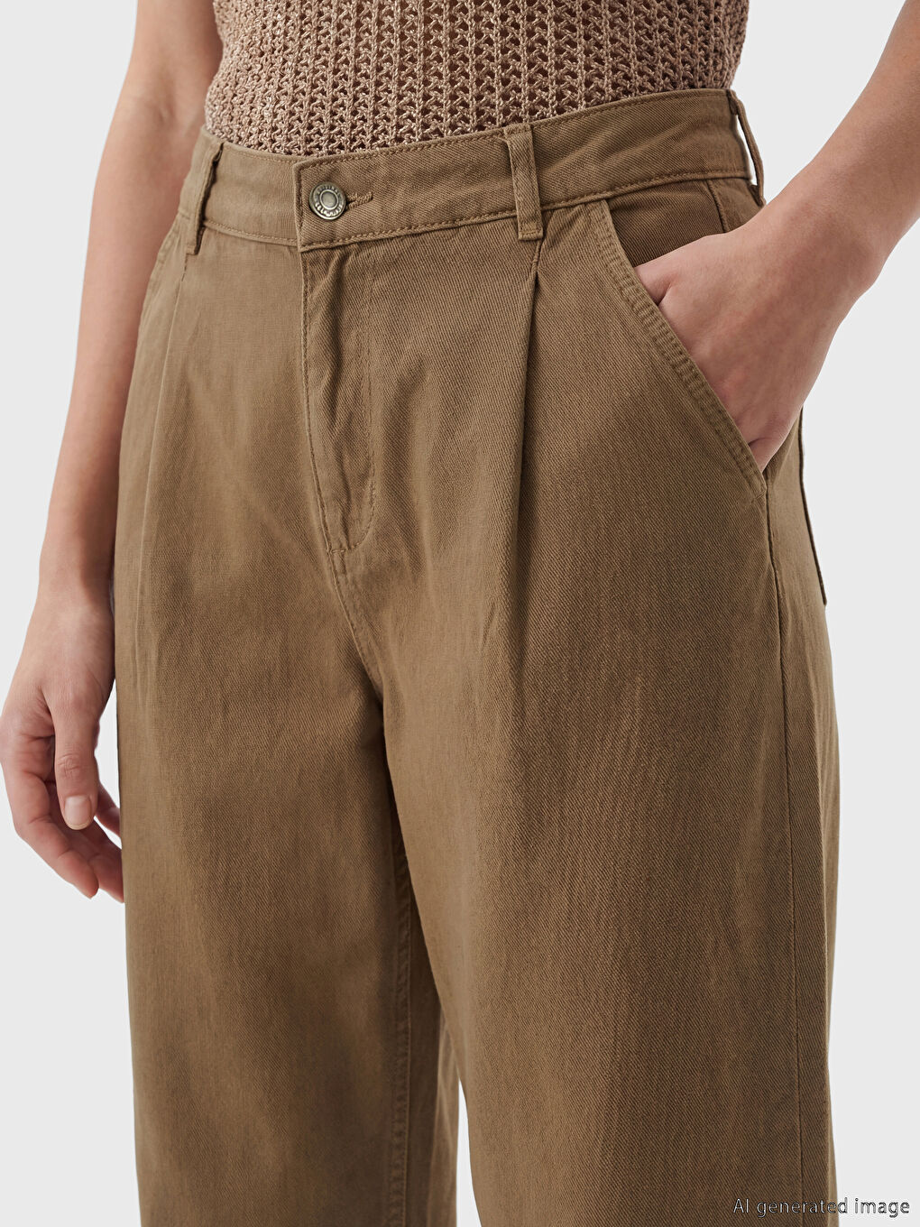 Kahverengi Wideleg Kadın Jean Pantolon-2