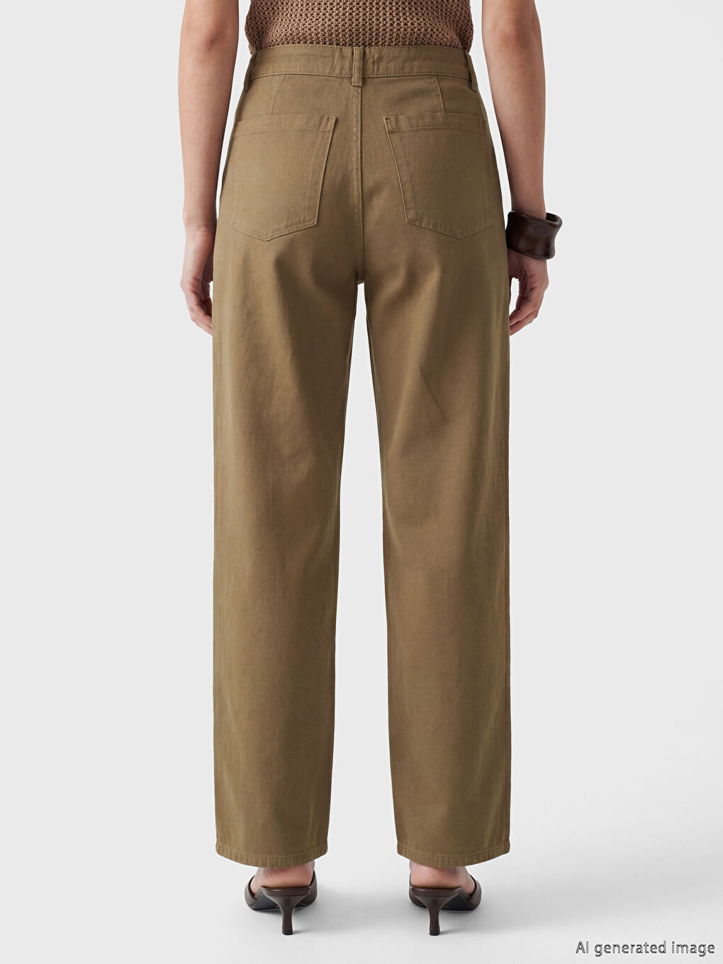 Kahverengi Wideleg Kadın Jean Pantolon-3