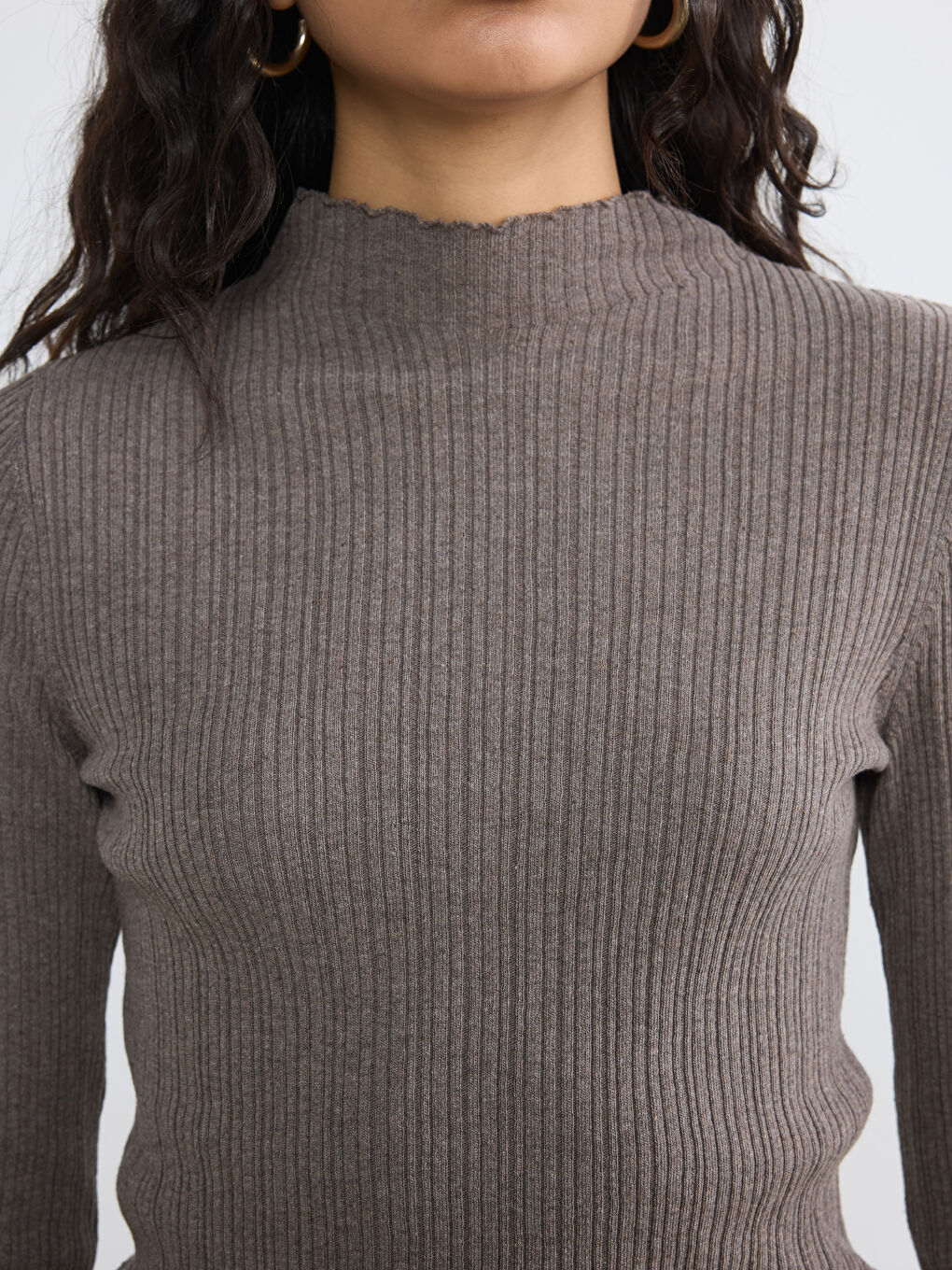 Bej Yarım Balıkçı Yaka Kadın Triko Kazak	-2