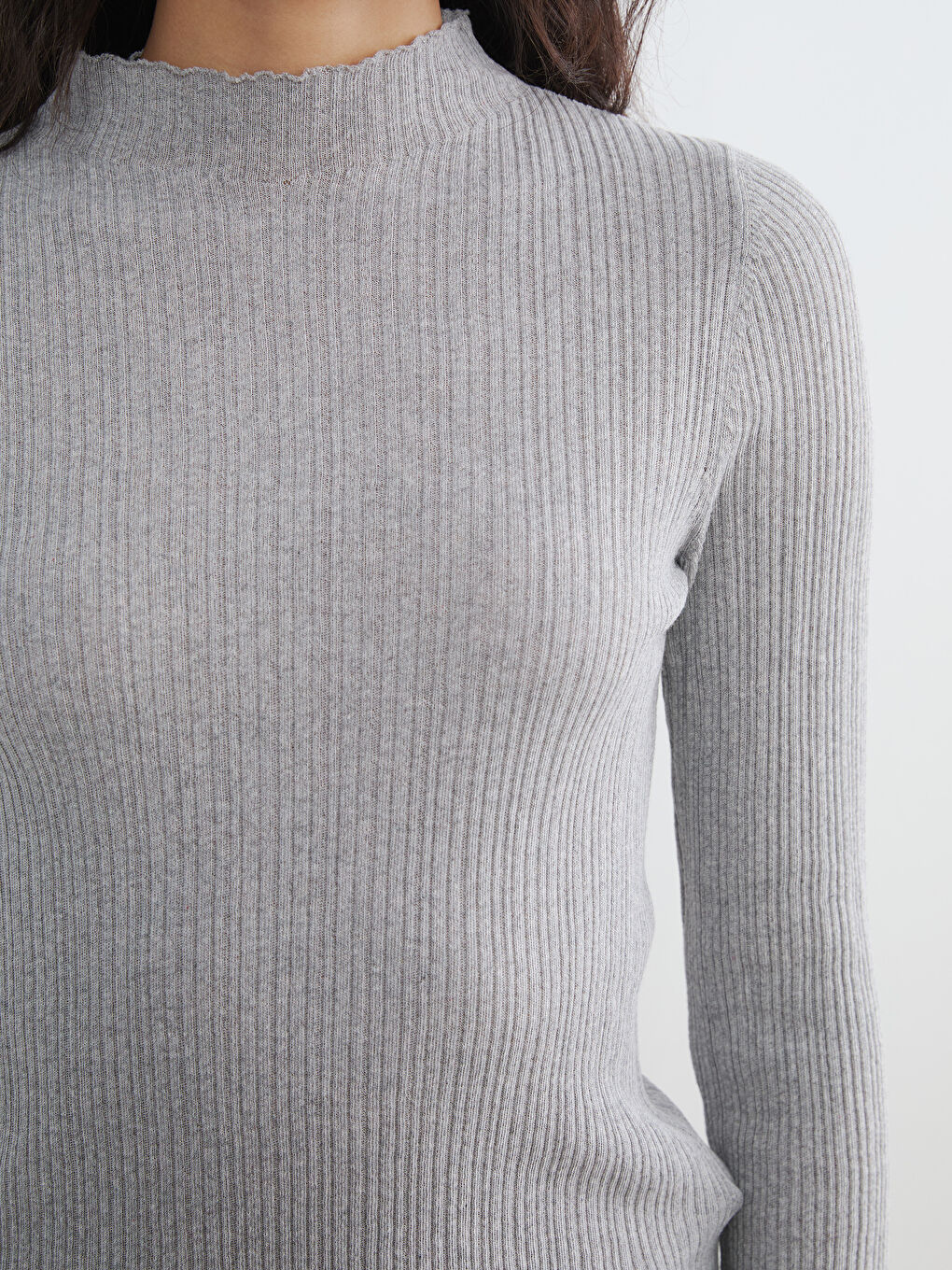 Gri Yarım Balıkçı Yaka Kadın Triko Kazak	-2