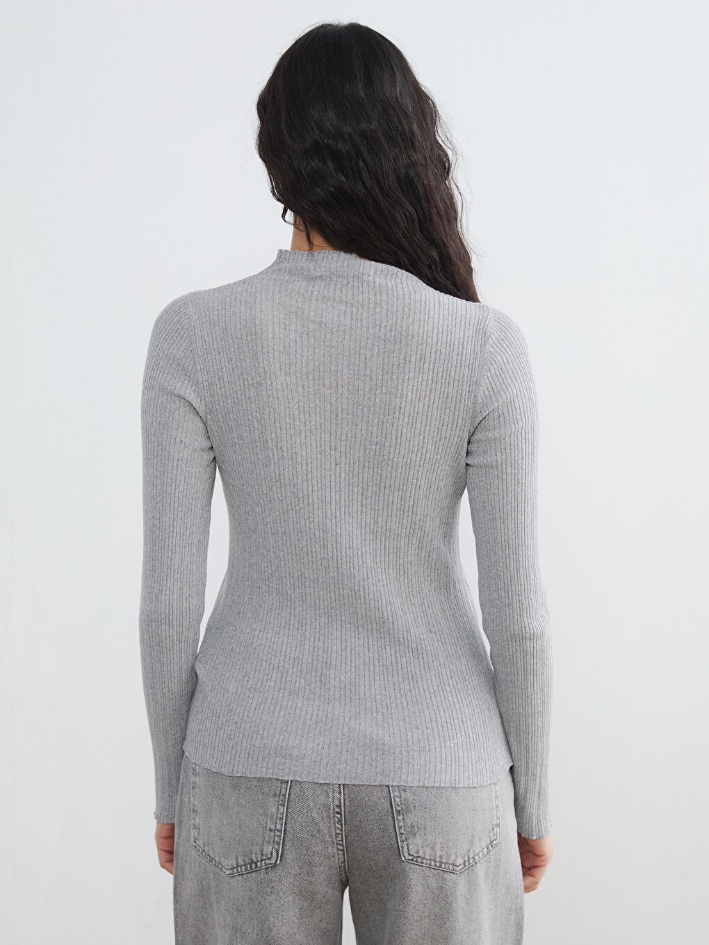 Gri Yarım Balıkçı Yaka Kadın Triko Kazak	-3