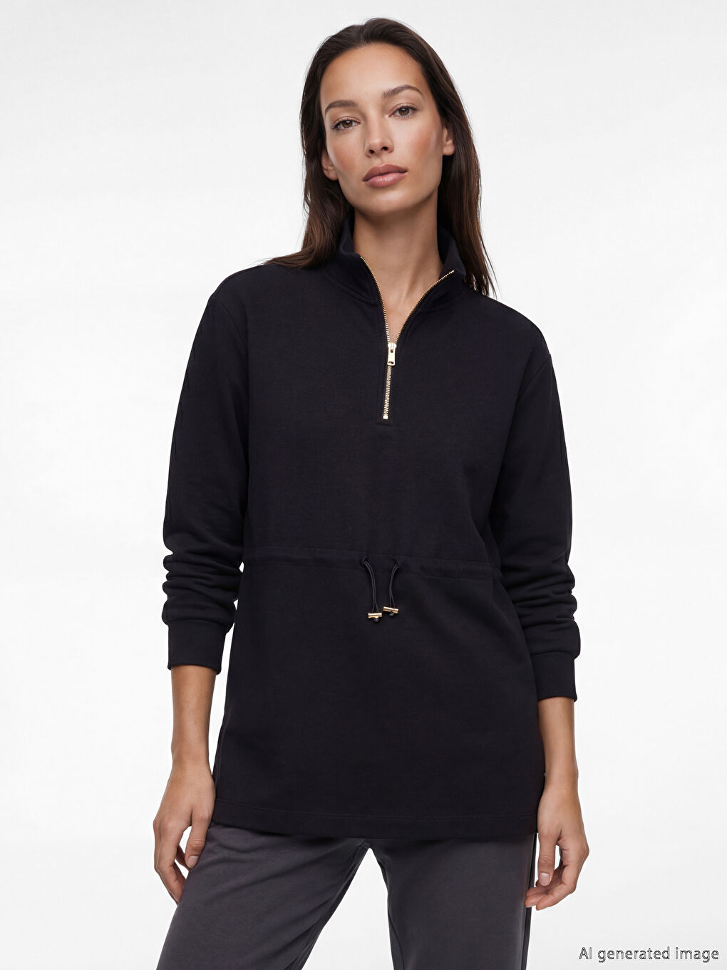 Siyah Soft Touch Oversize Kadın Sweatshirt Tunik