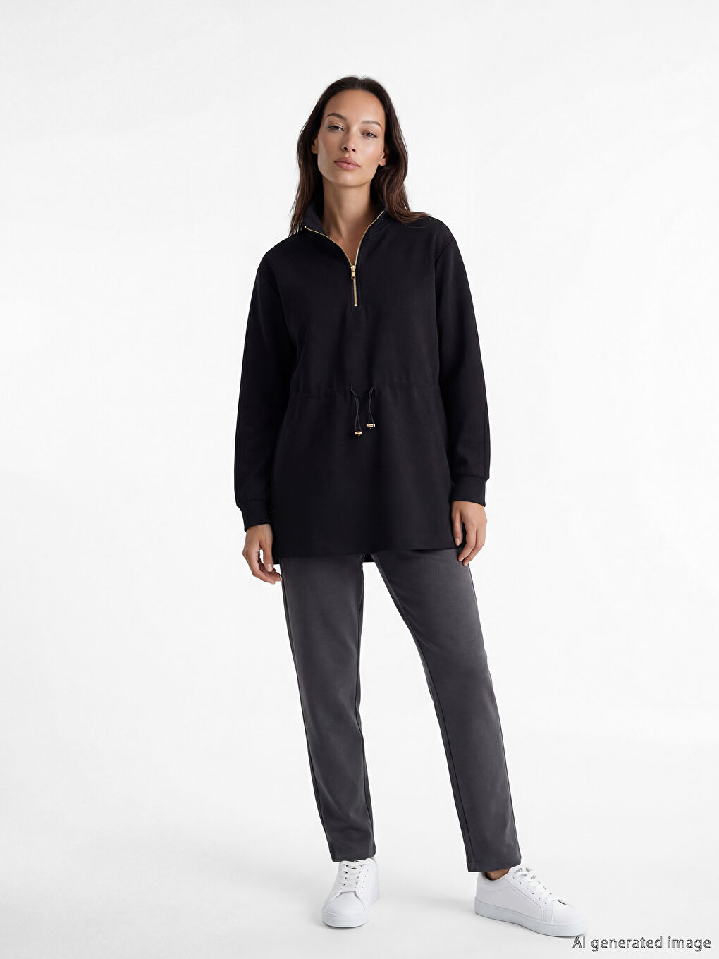 Siyah Soft Touch Oversize Kadın Sweatshirt Tunik-1