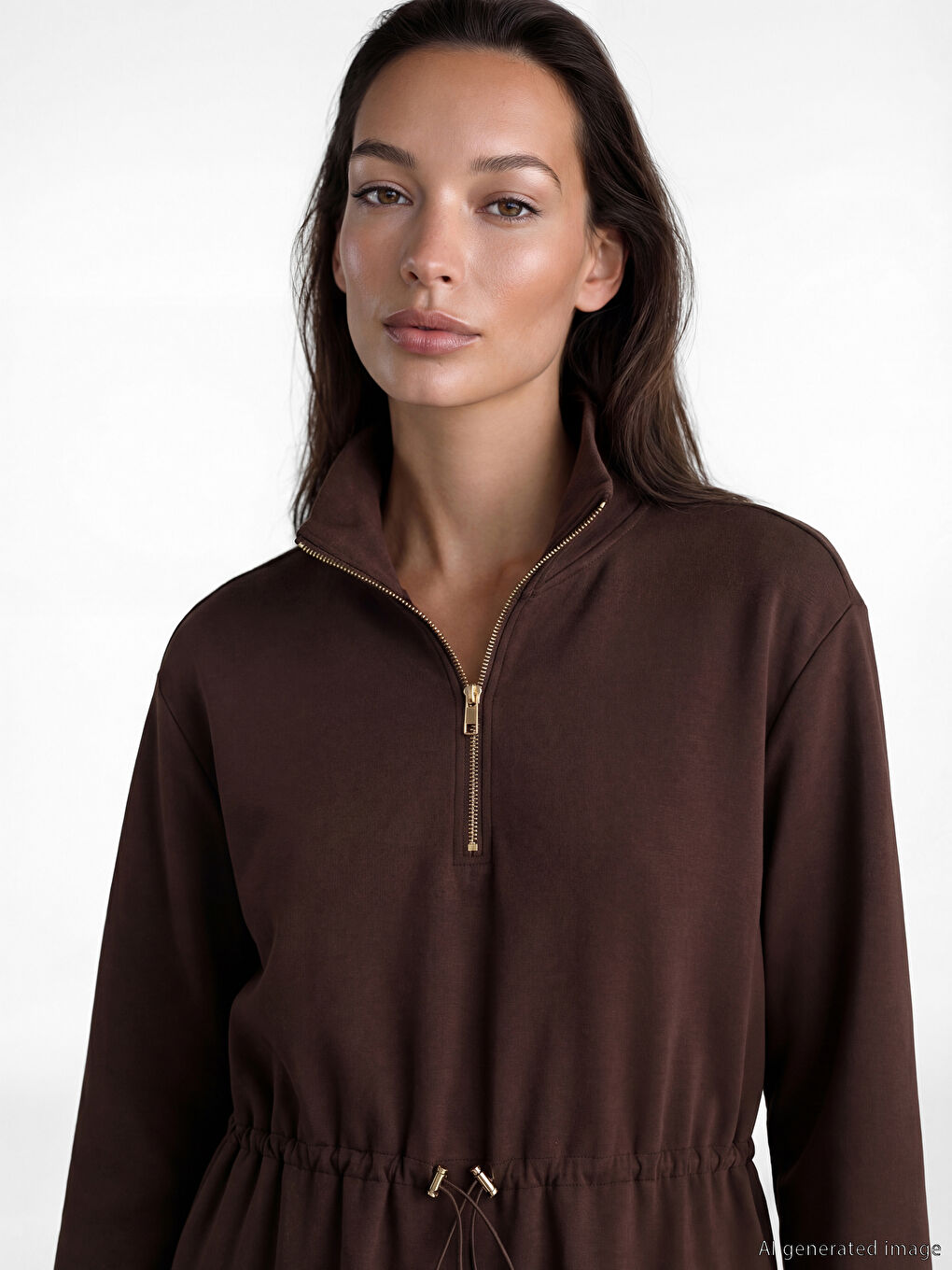 Kahverengi Soft Touch Oversize Kadın Sweatshirt Tunik-2