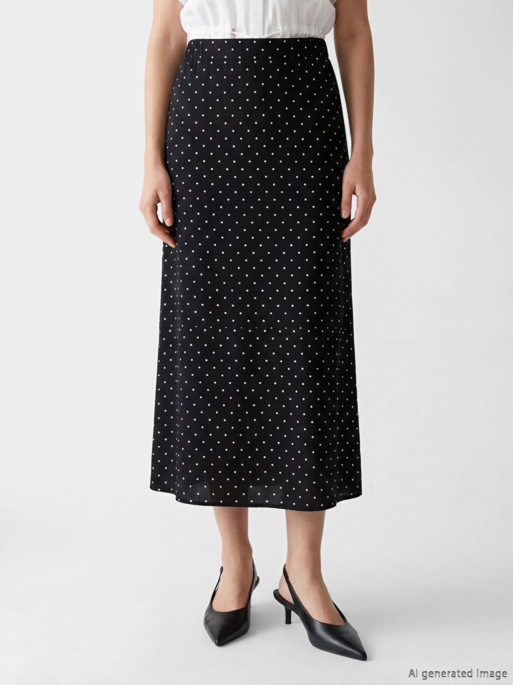 Siyah Beli Lastikli Puantiyeli Etek-1