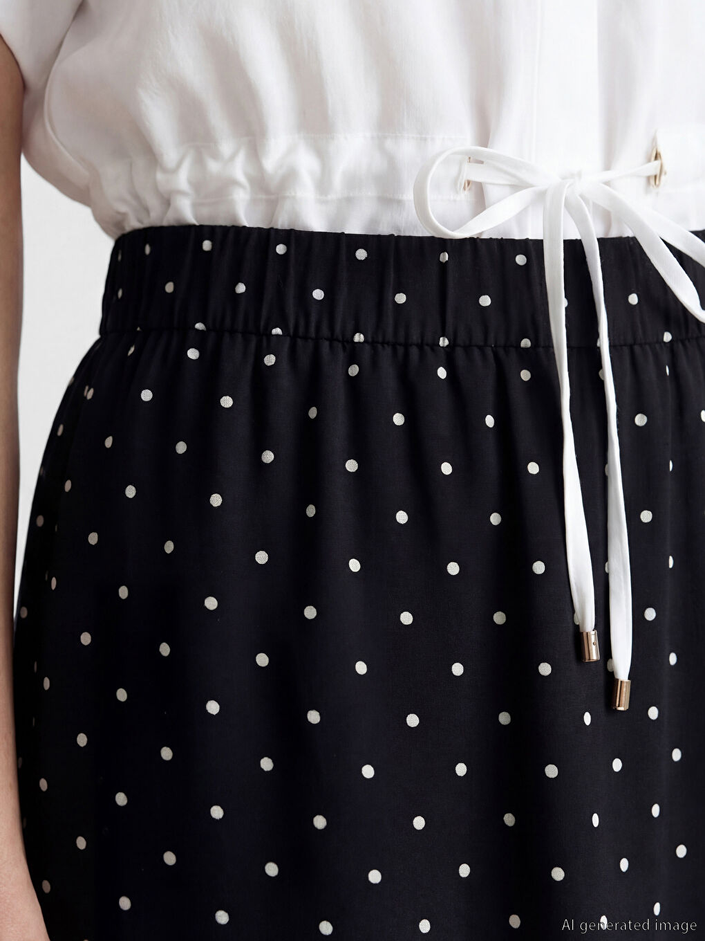 Siyah Beli Lastikli Puantiyeli Etek-2