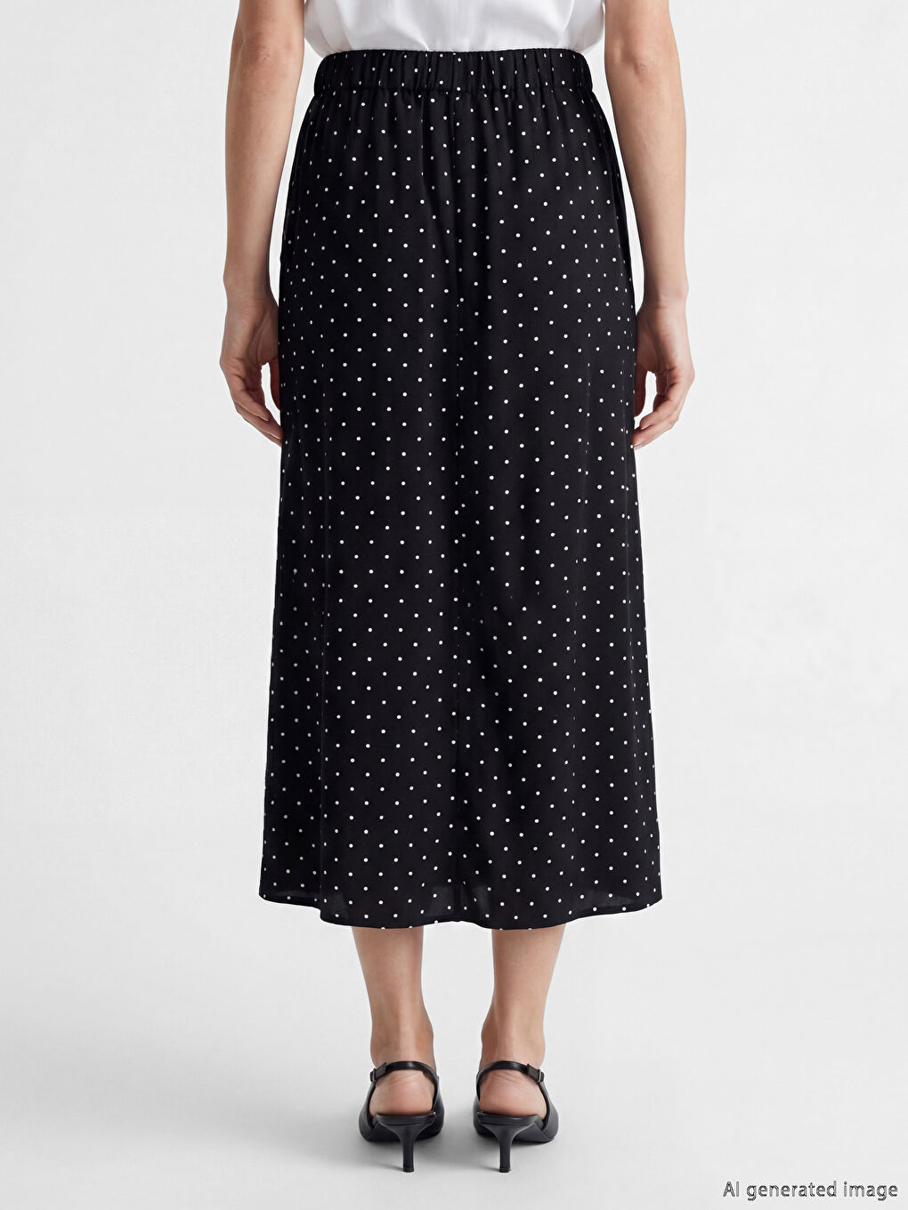 Siyah Beli Lastikli Puantiyeli Etek-3