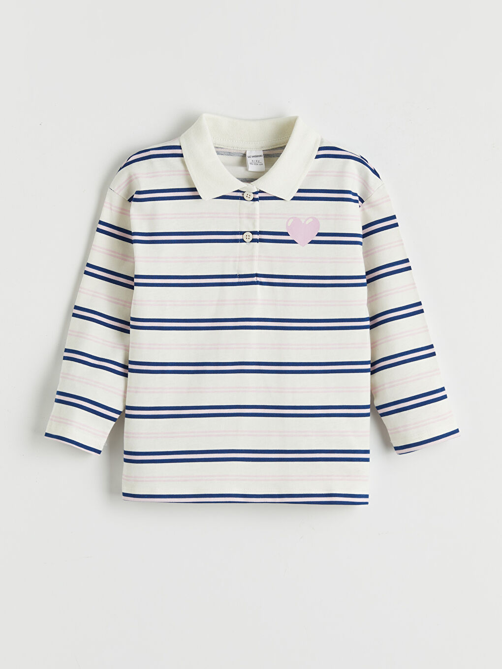 Ekru Polo Yaka Çizgili Kız Çocuk Tişört