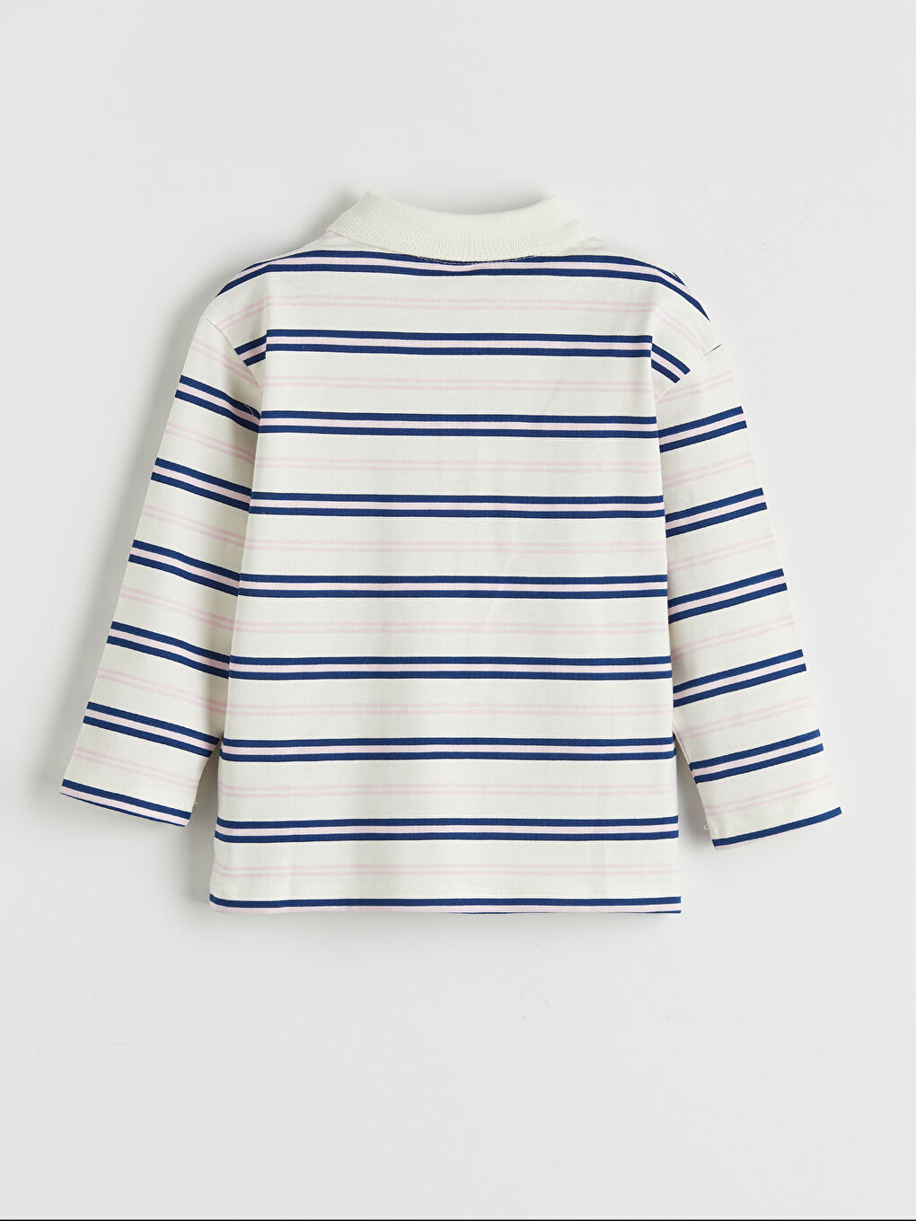 Ekru Polo Yaka Çizgili Kız Çocuk Tişört-1