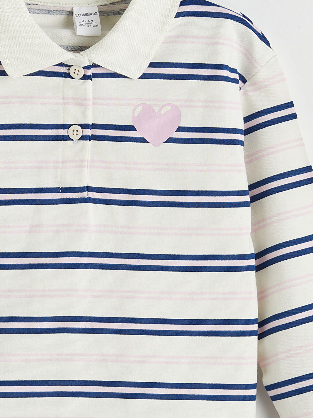 Ekru Polo Yaka Çizgili Kız Çocuk Tişört-2
