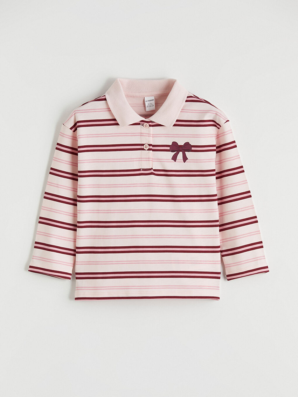 Pembe Polo Yaka Çizgili Kız Çocuk Tişört