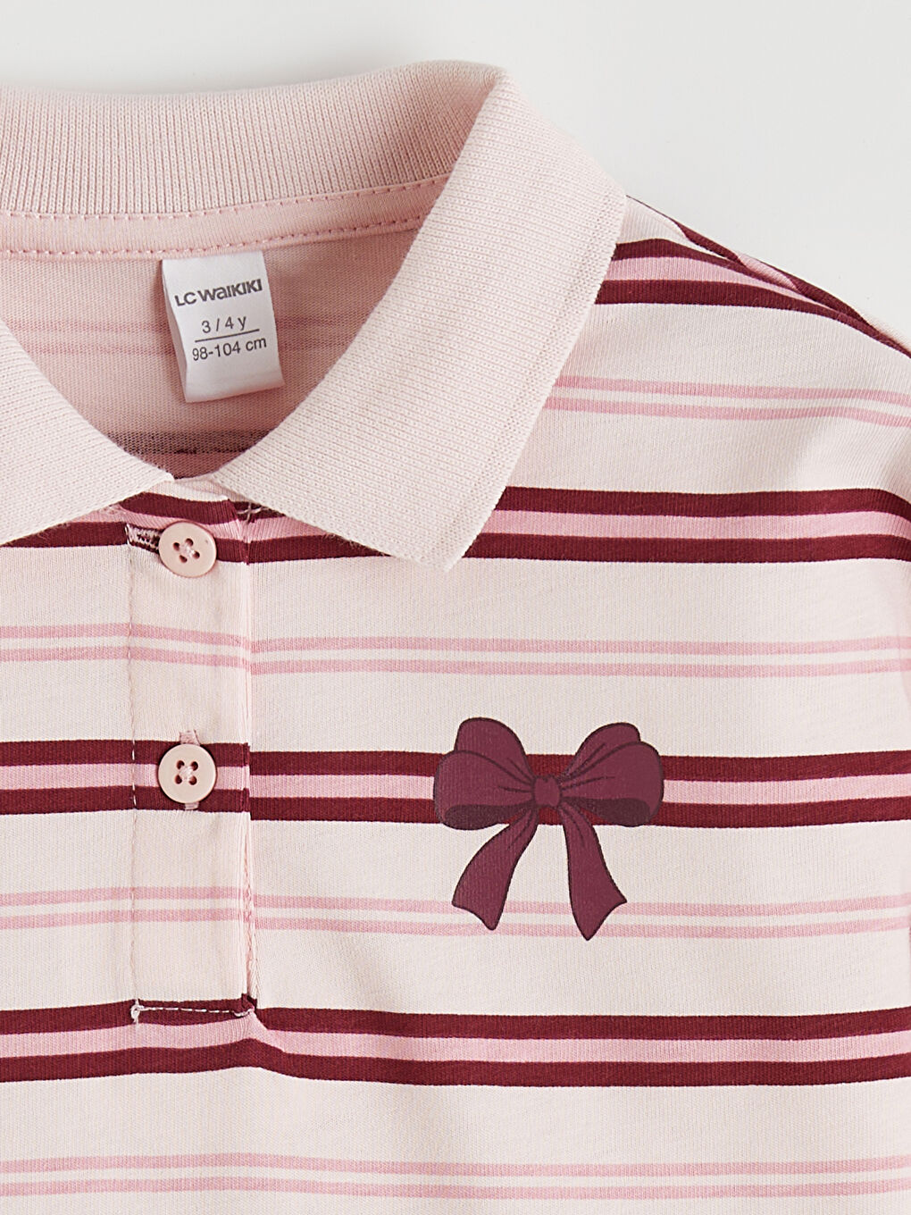 Pembe Polo Yaka Çizgili Kız Çocuk Tişört-1