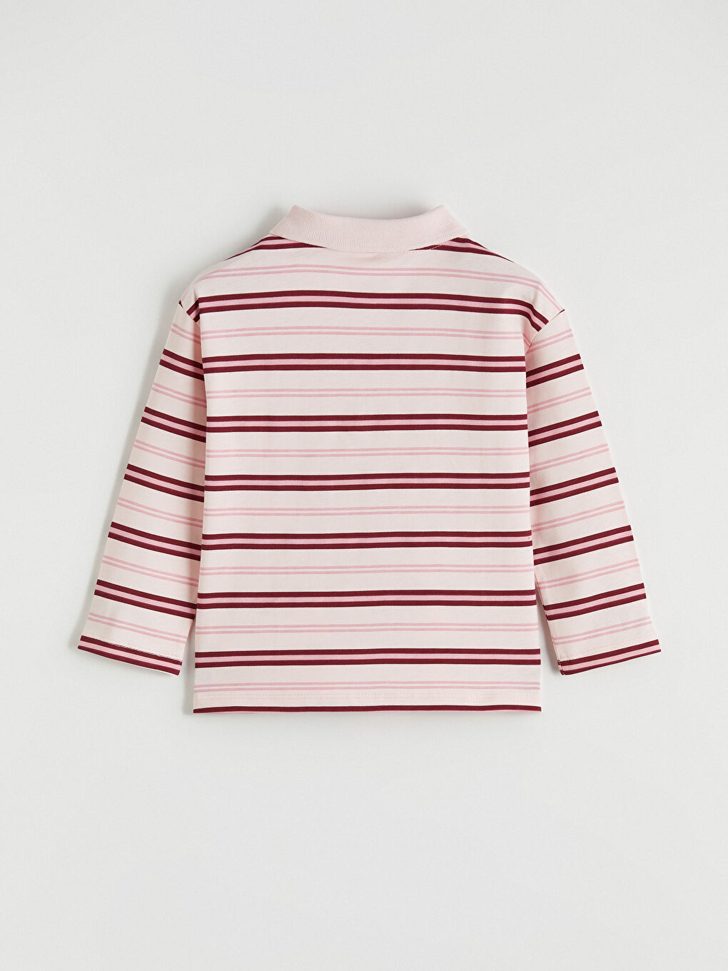 Pembe Polo Yaka Çizgili Kız Çocuk Tişört-2