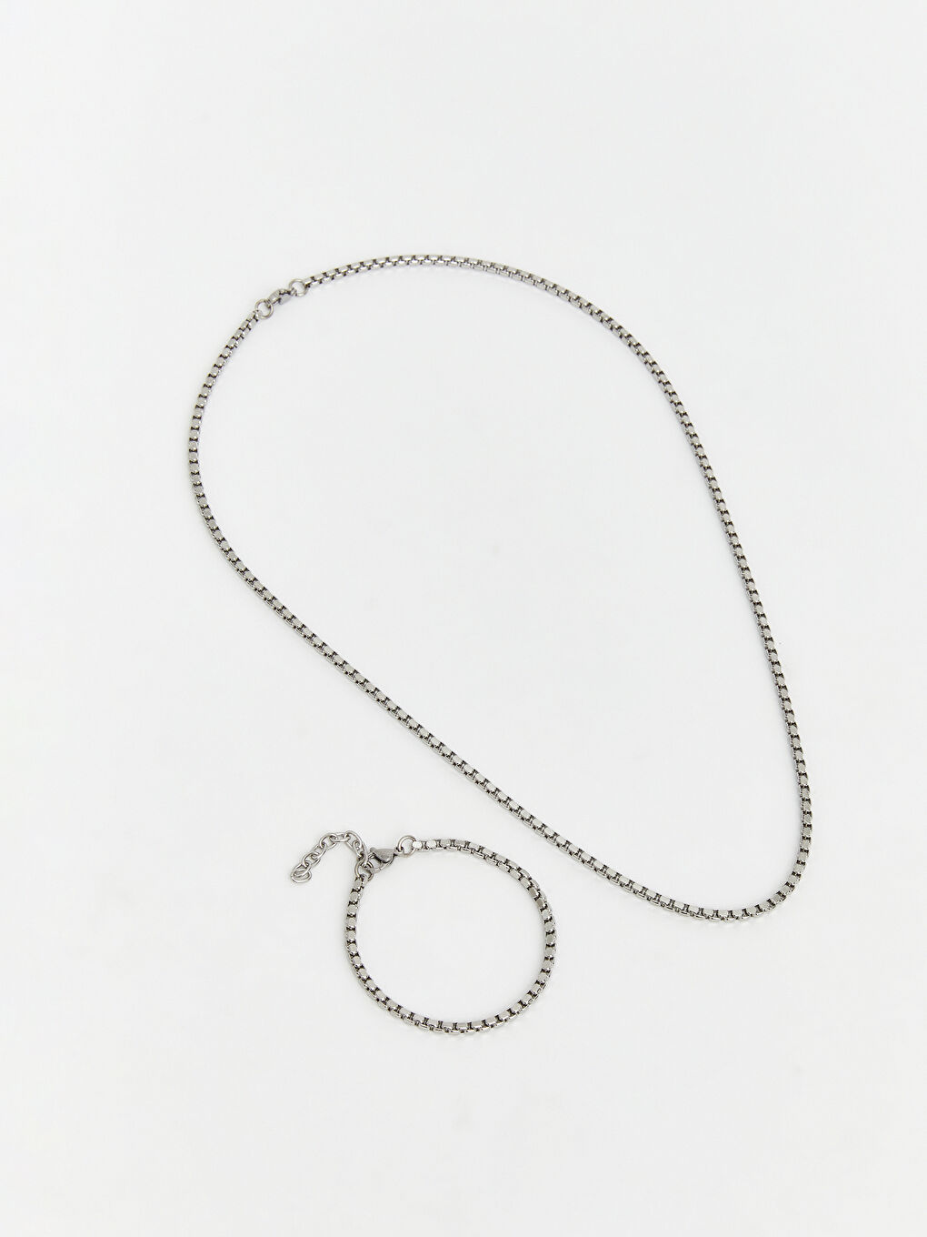 Gri Erkek Zincir Kolye ve Bileklik Seti