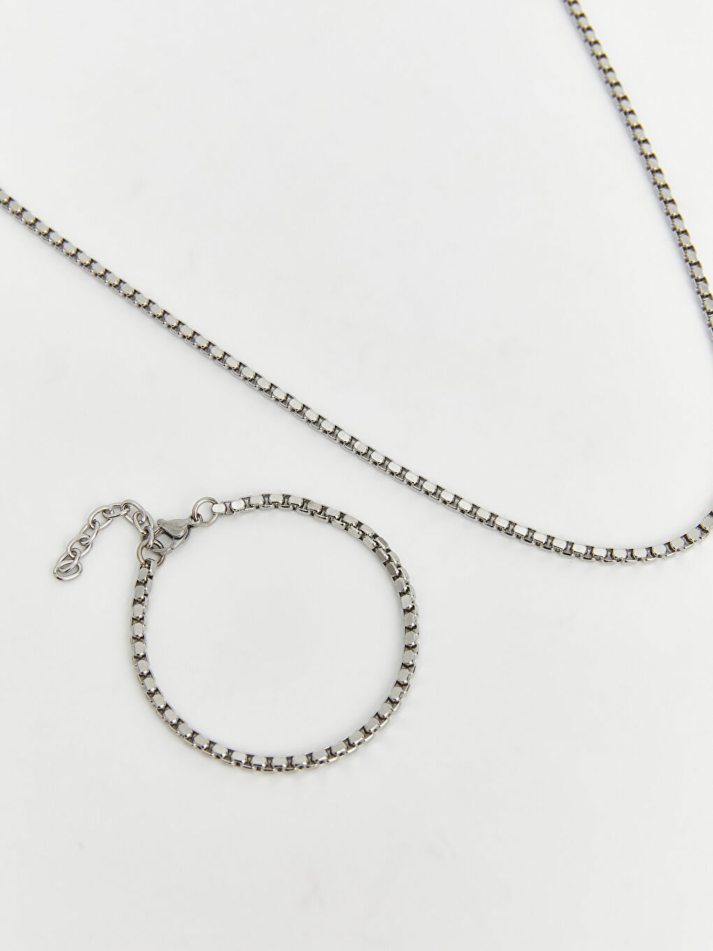Gri Erkek Zincir Kolye ve Bileklik Seti-1
