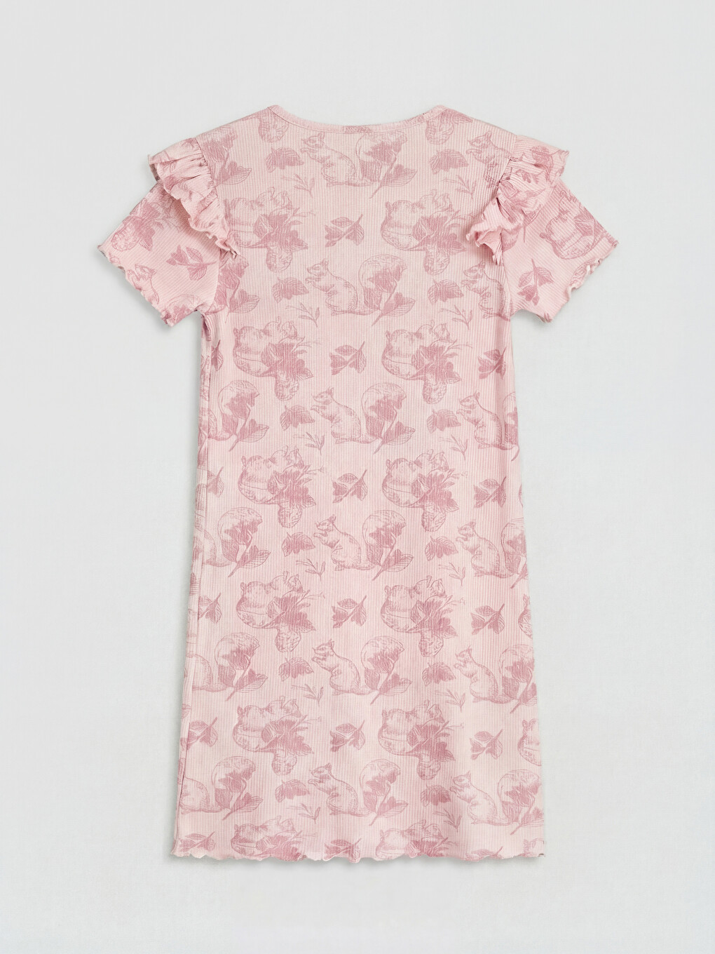 Crew Neck Ruffled Patterned Girls' Dress-1