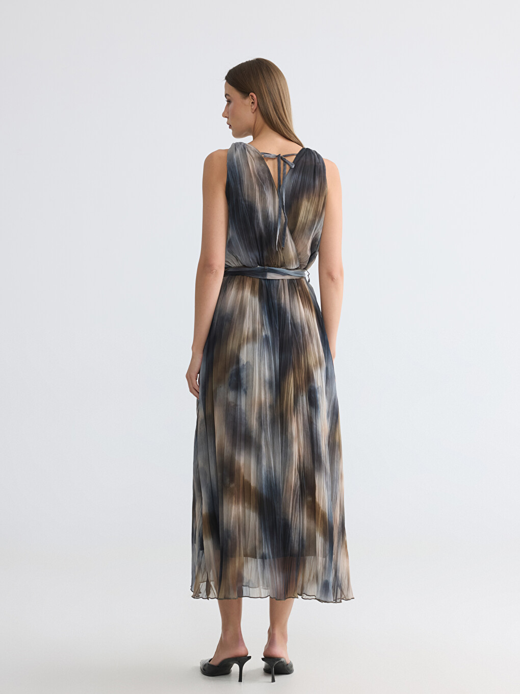 Rochie din șifon în linie A cu decolteu în V și model tie-dye-3