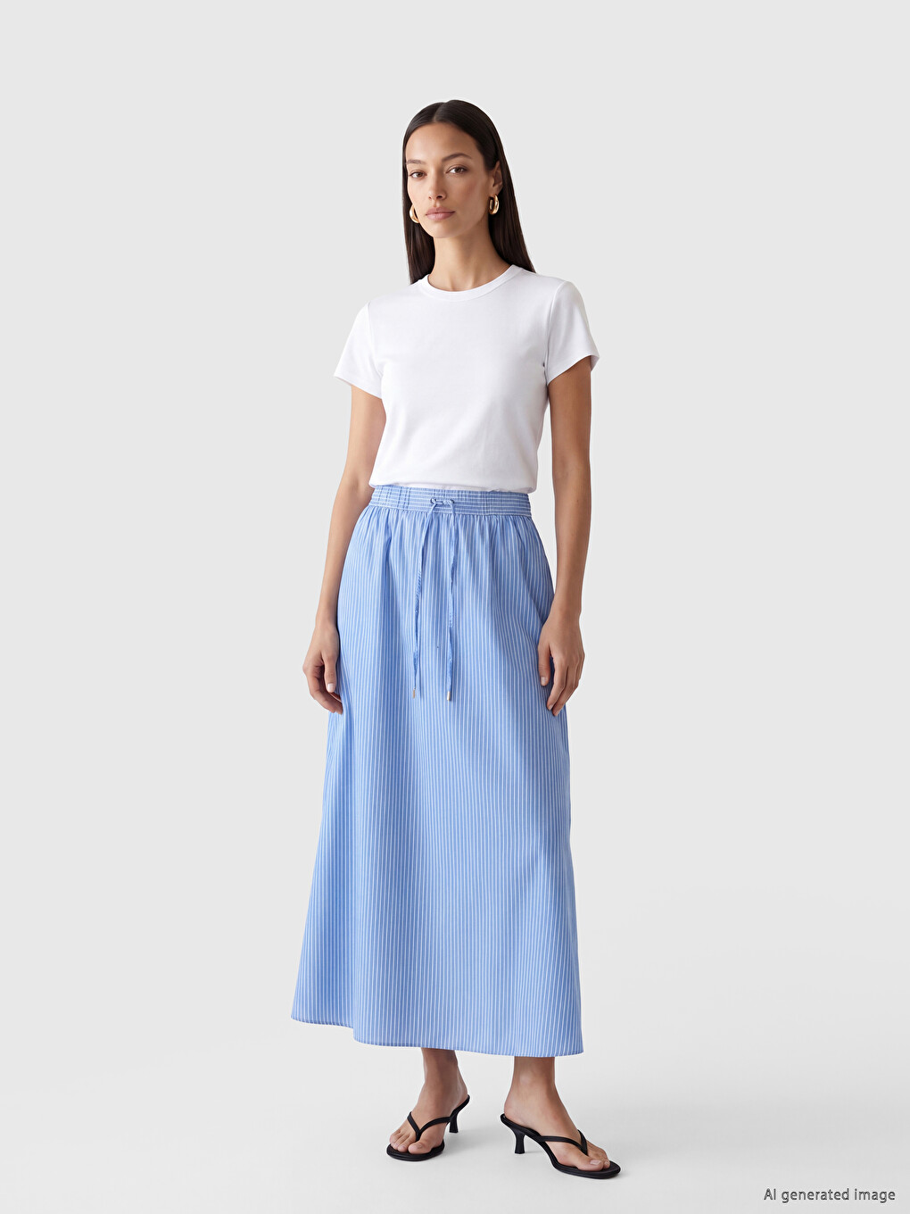 Elastic Waist Striped A-form Poplin Skirt