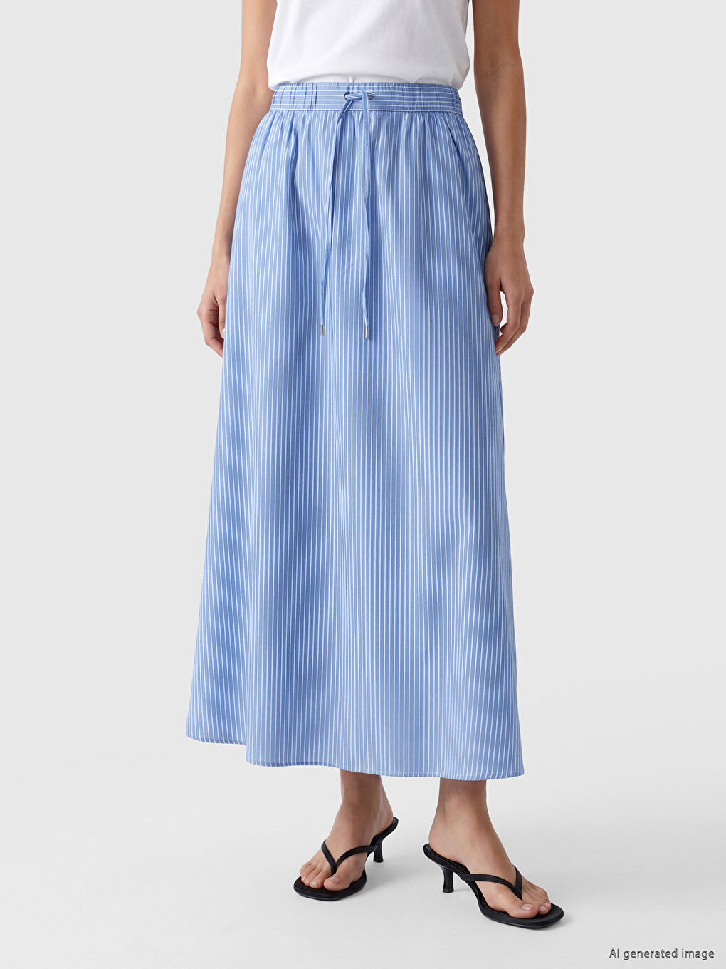 Elastic Waist Striped A-form Poplin Skirt-1