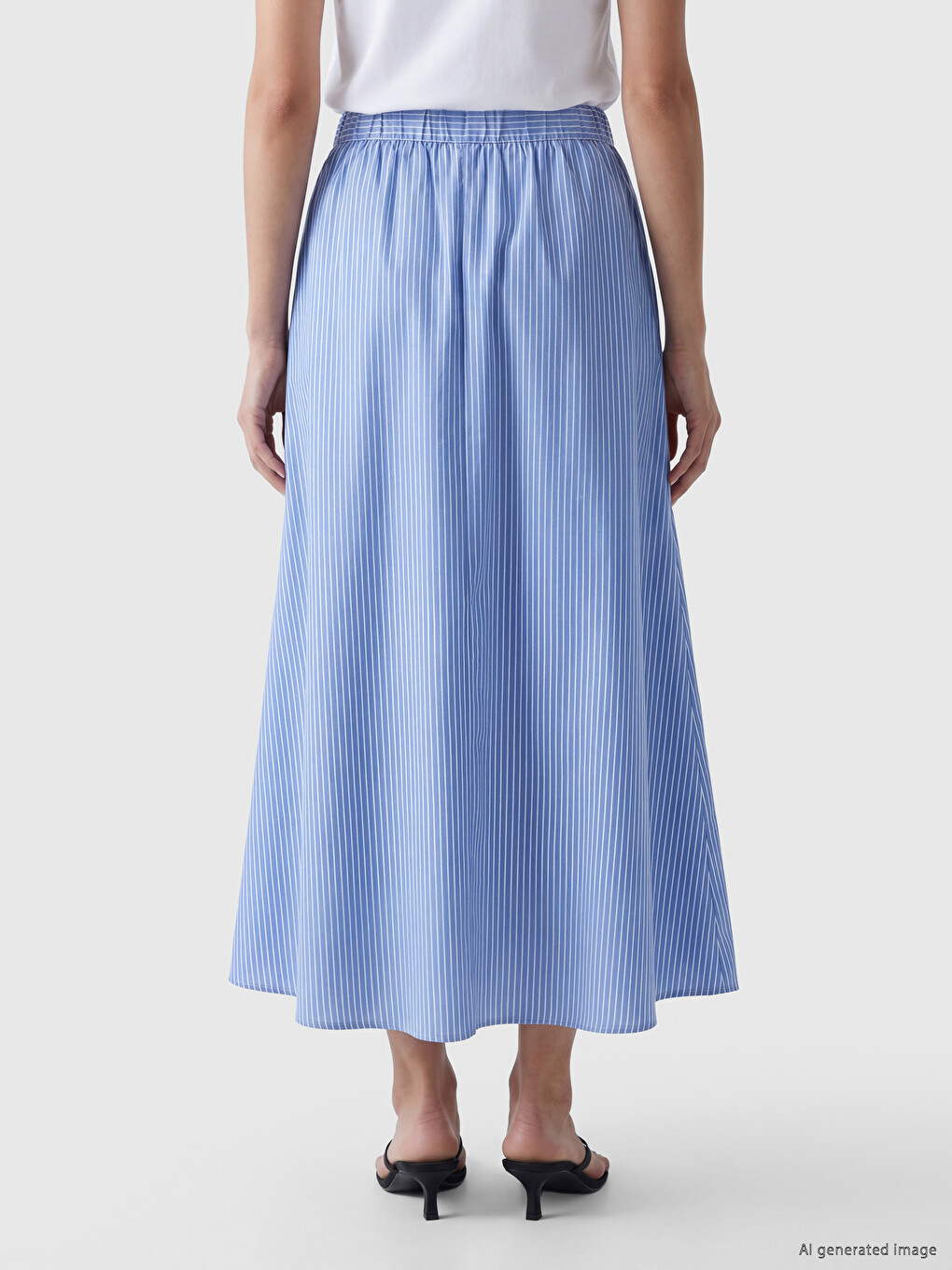 Elastic Waist Striped A-form Poplin Skirt-3