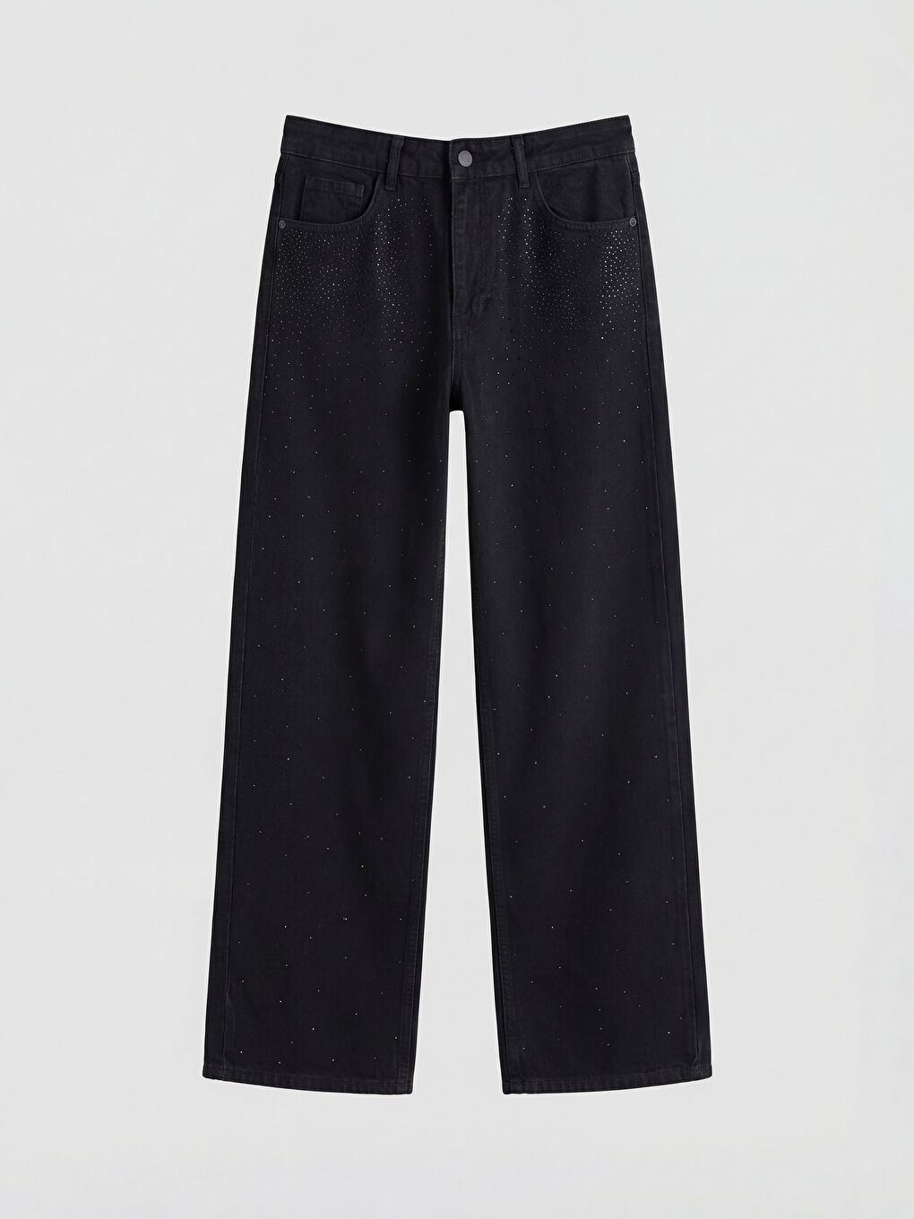 Siyah Baggy Fit Taşlı Kadın Jean Pantolon-2