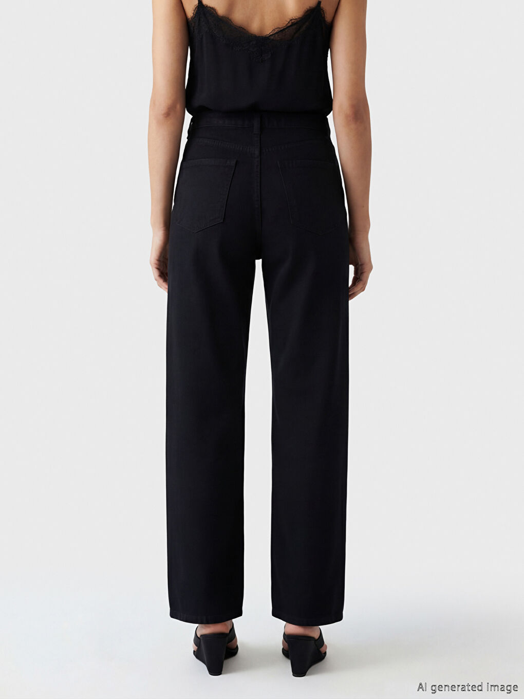 Siyah Baggy Fit Taşlı Kadın Jean Pantolon-1