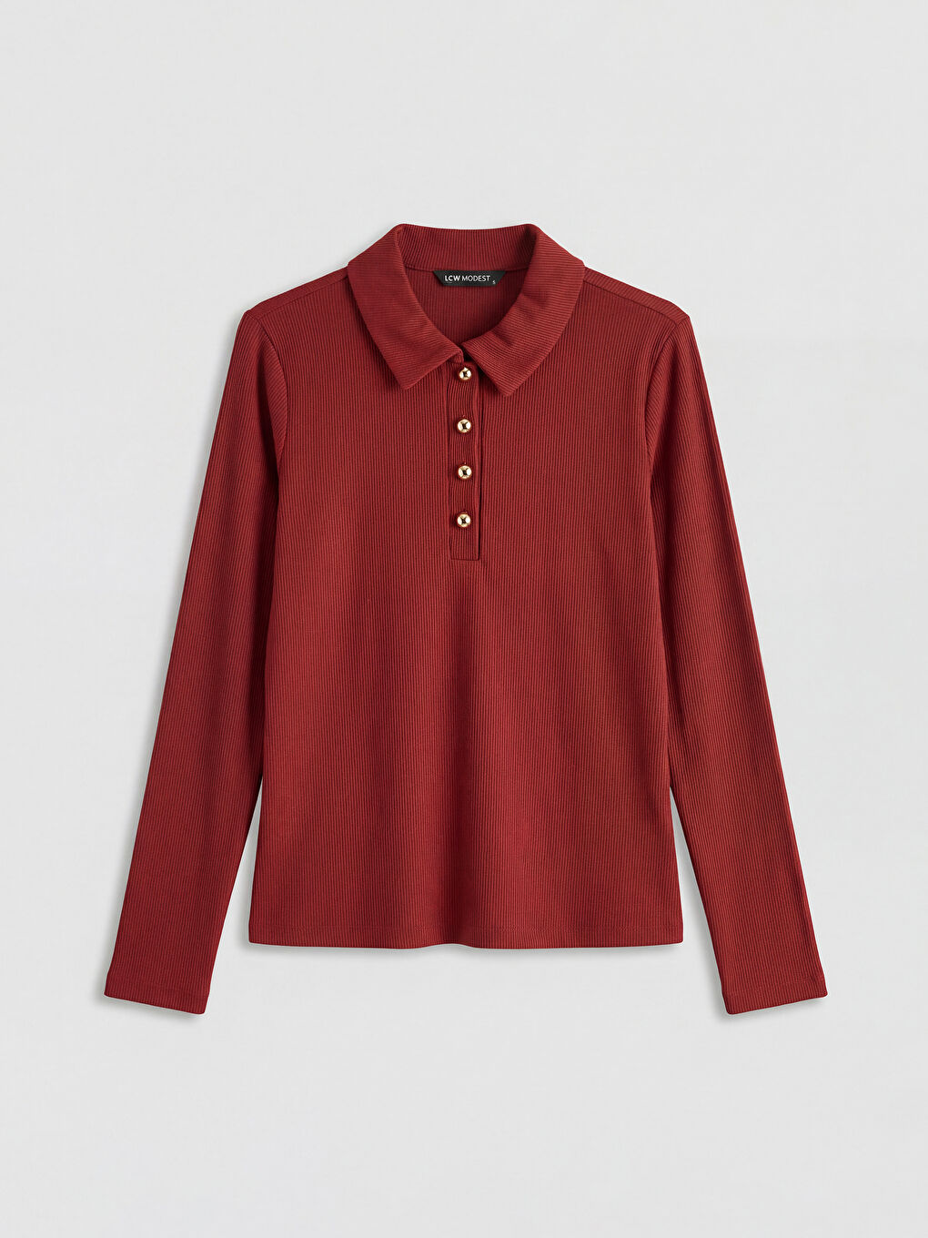 Bordo Polo Yaka Kadın Tişört