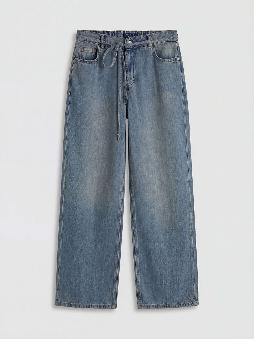 İndigo Beli Kuşaklı Wideleg Kadın Jean Pantolon