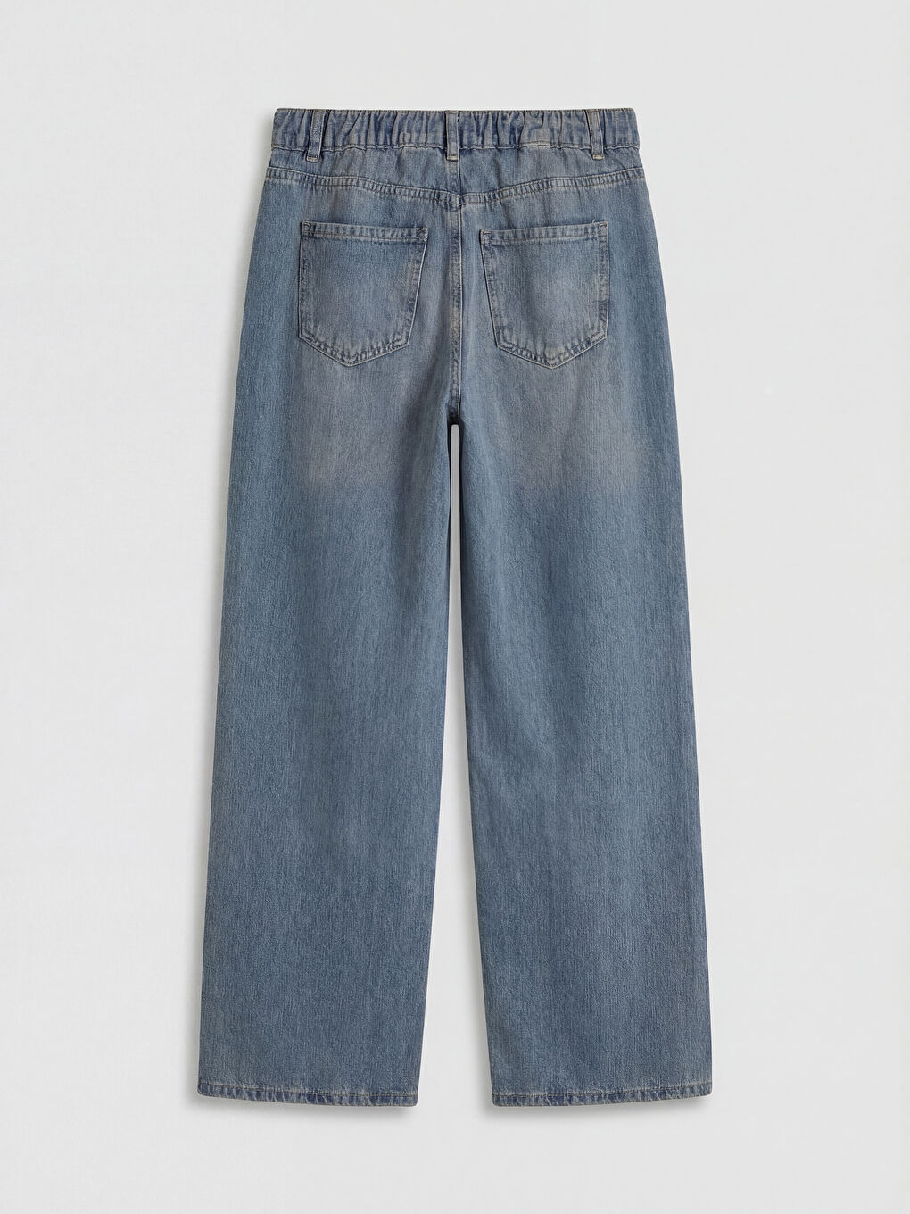 İndigo Beli Kuşaklı Wideleg Kadın Jean Pantolon-1