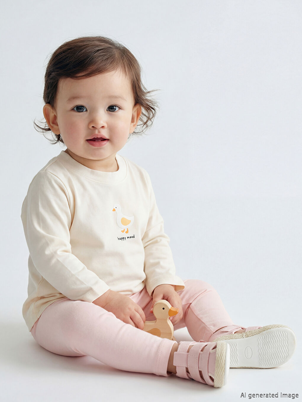 Ekru Baskılı Kız Bebek Tişört ve Tayt