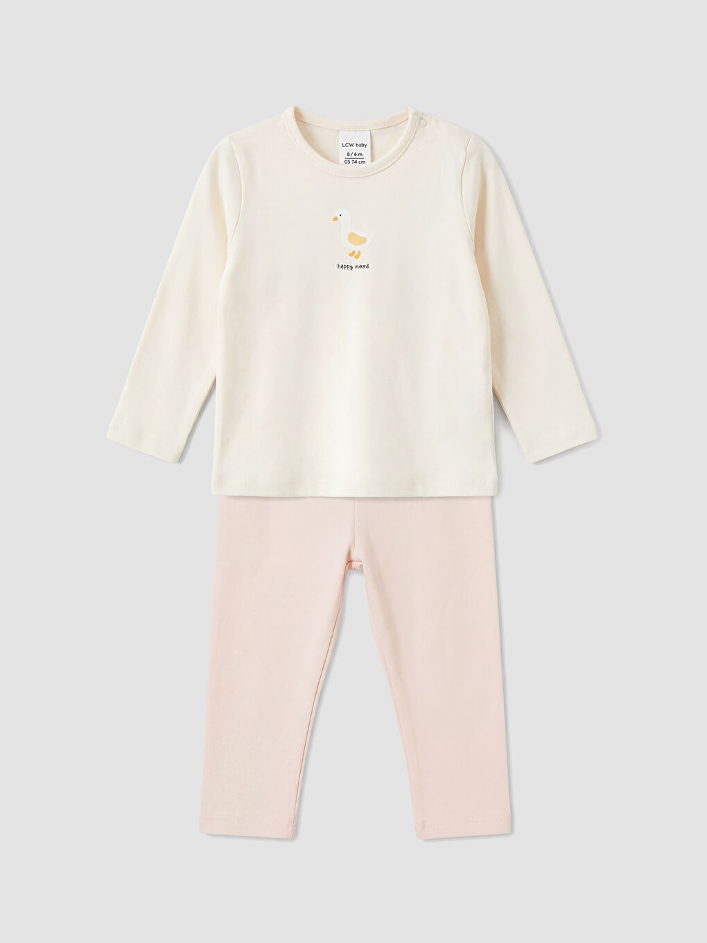 Ekru Baskılı Kız Bebek Tişört ve Tayt-1