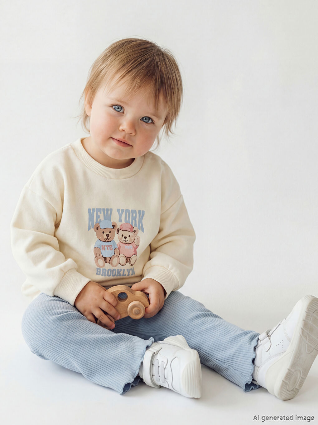 Ekru Baskılı Kız Bebek Sweatshirt ve Tayt Pantolon