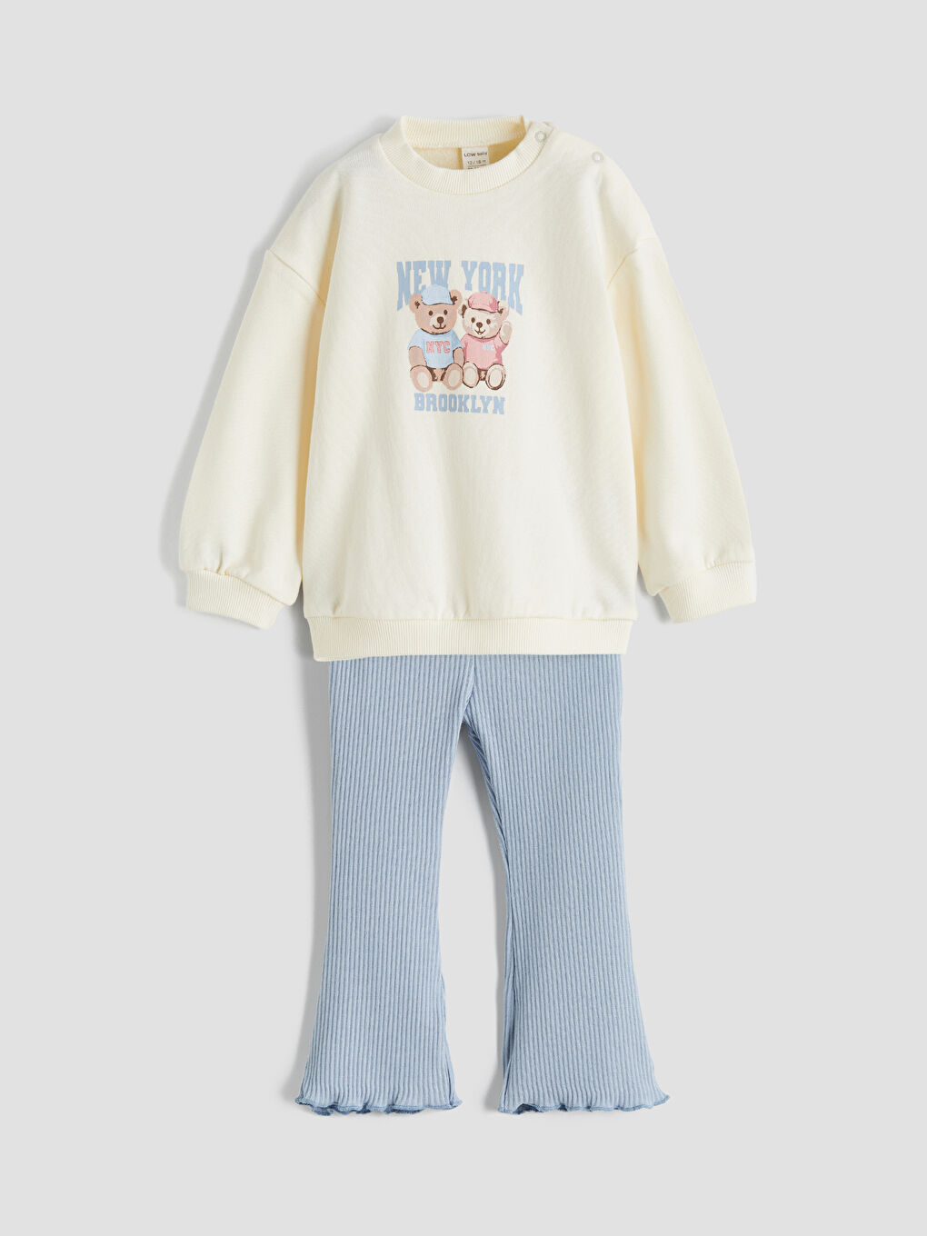 Ekru Baskılı Kız Bebek Sweatshirt ve Tayt Pantolon-1