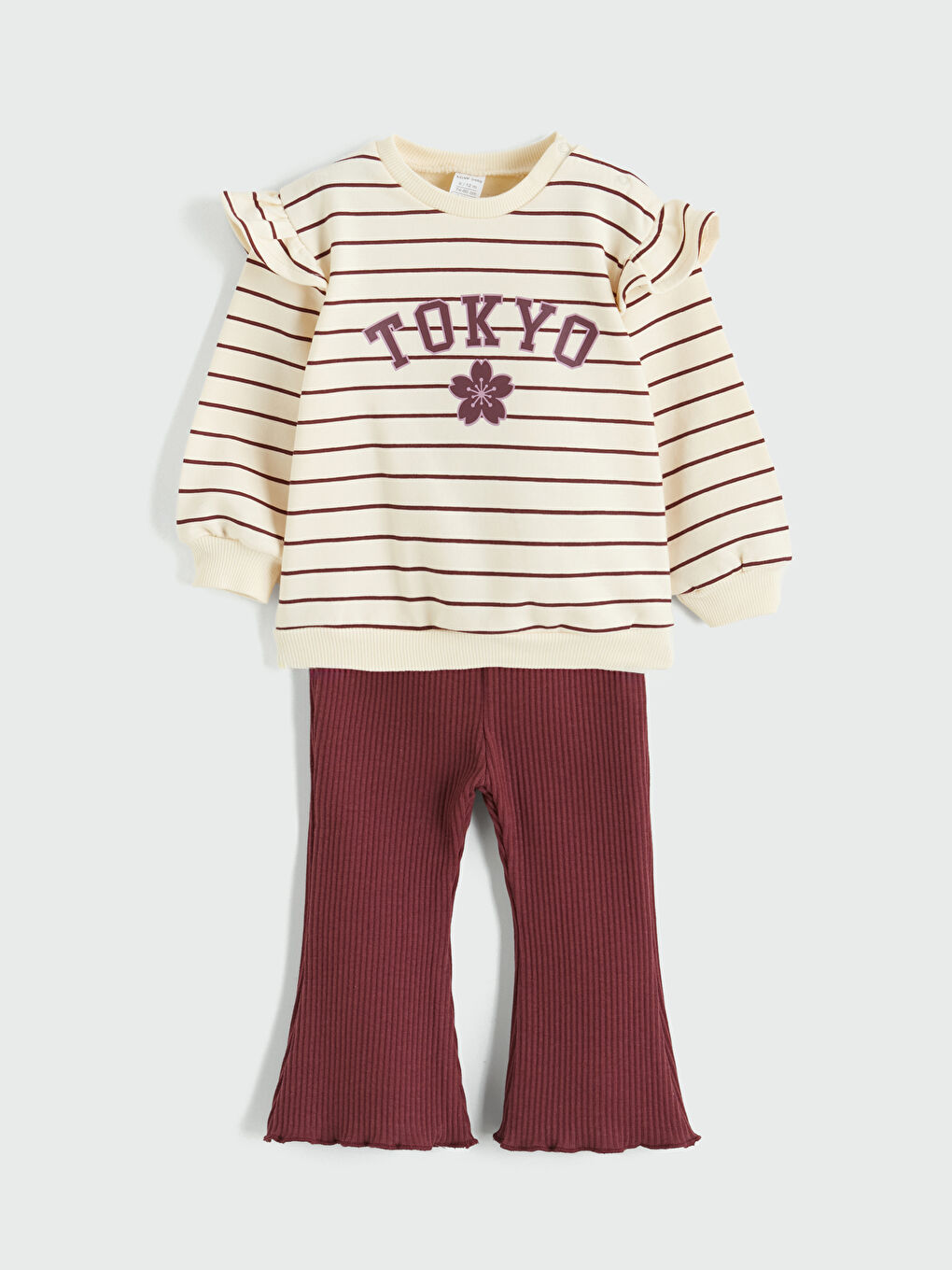 Ekru Tokyo Baskılı Kız Bebek Sweatshirt ve Tayt Takım