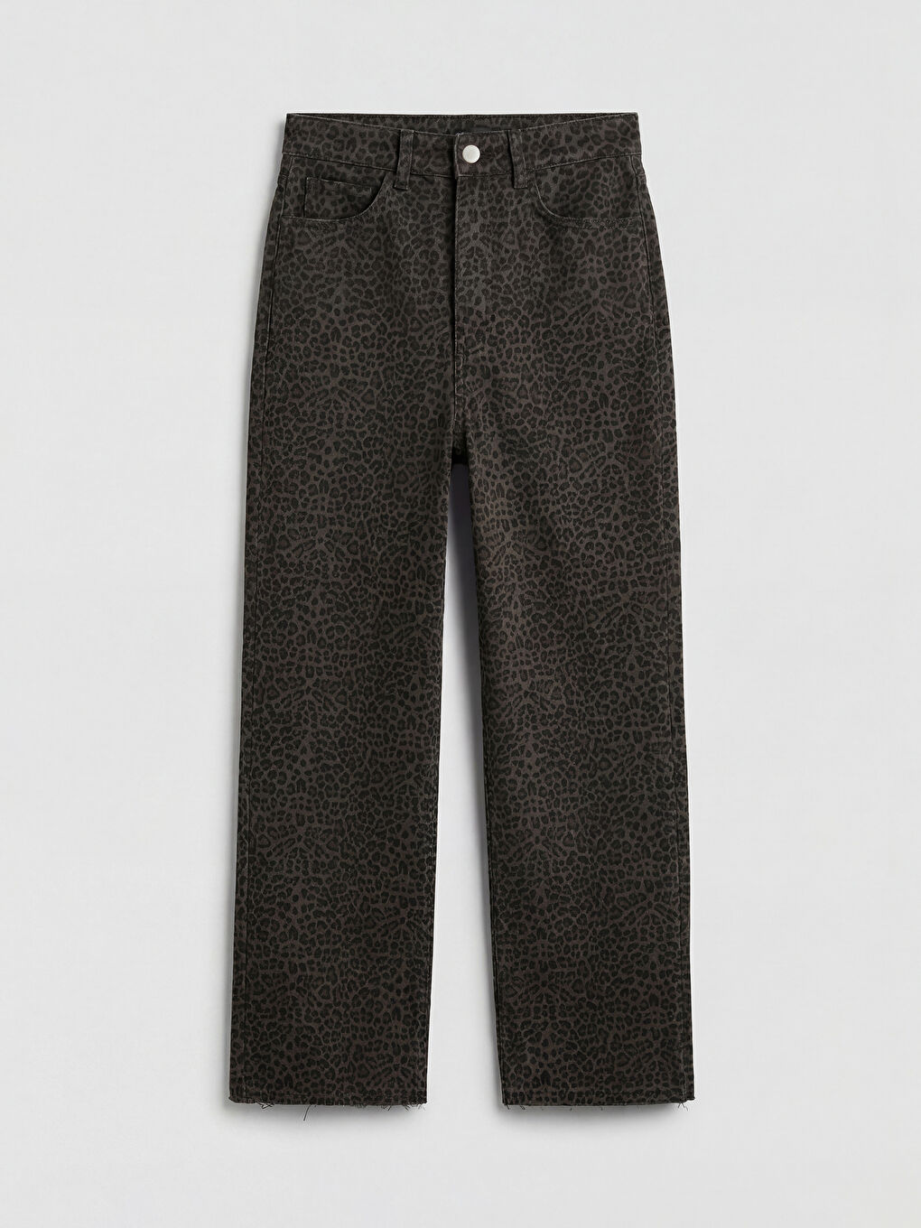 Kahverengi Leopar Desenli Kadın Jean Pantolon