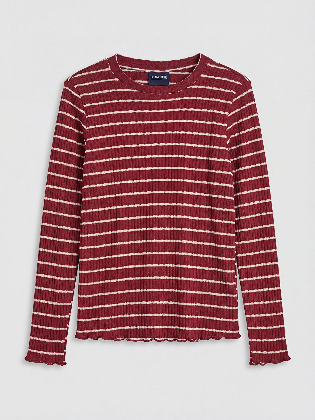 Bordo Bisiklet Yaka Çizgili Kız Çocuk Tişört