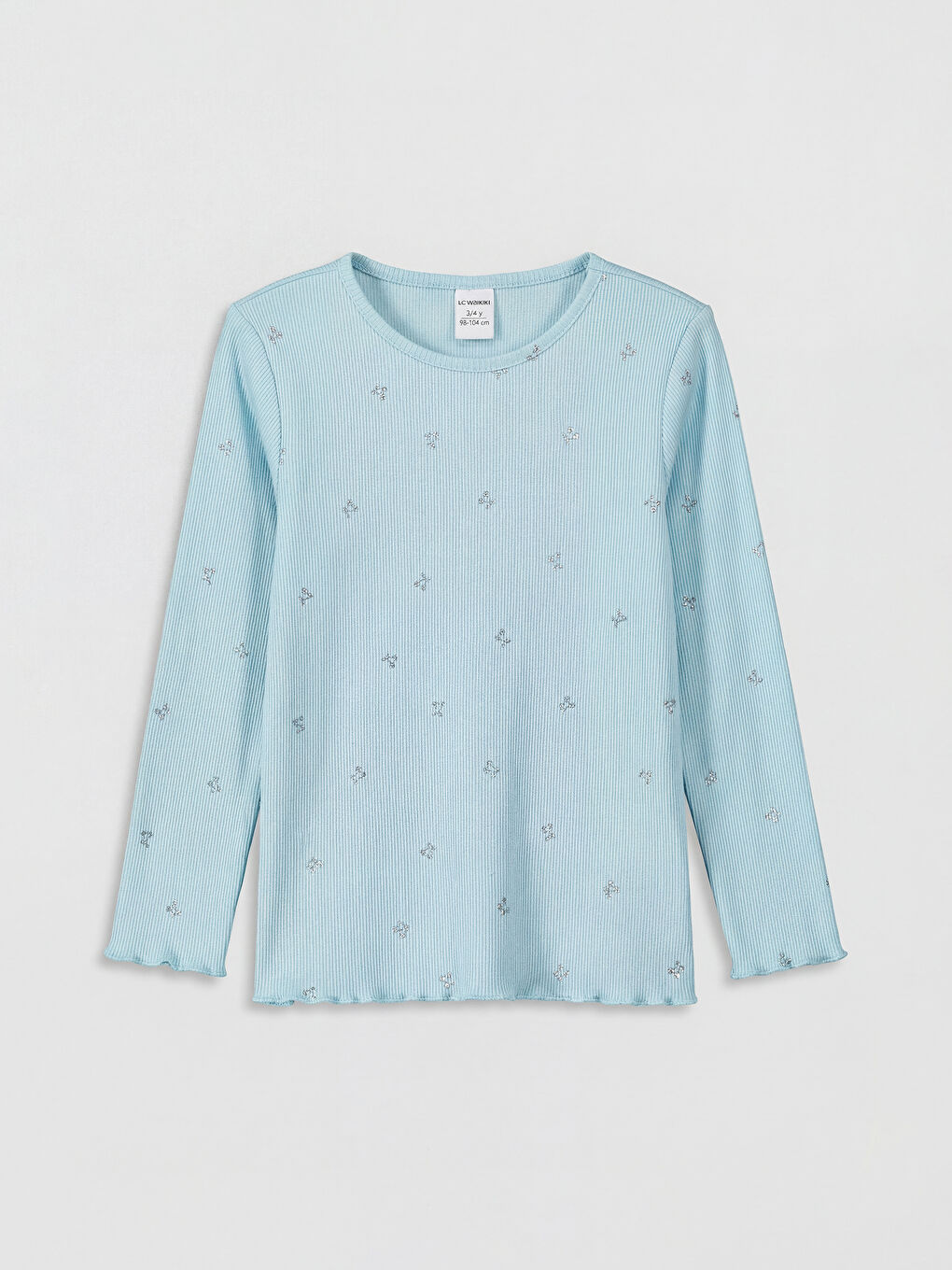 Mavi Bisiklet Yaka Desenli Kız Çocuk Tişört