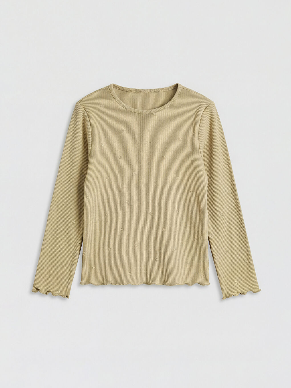 Yeşil Bisiklet Yaka Desenli Kız Çocuk Tişört