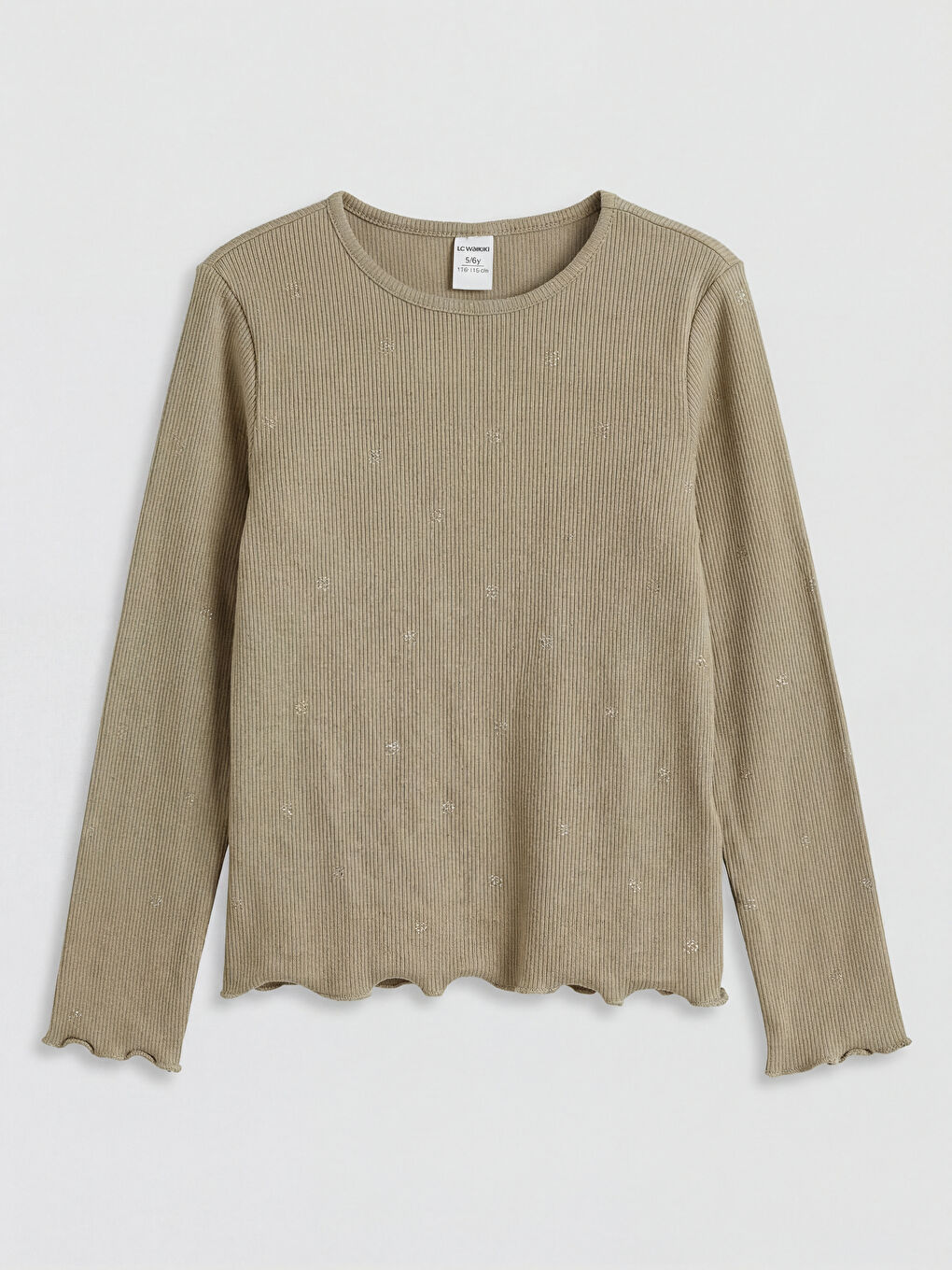 Yeşil Bisiklet Yaka Desenli Kız Çocuk Fitilli Tişört