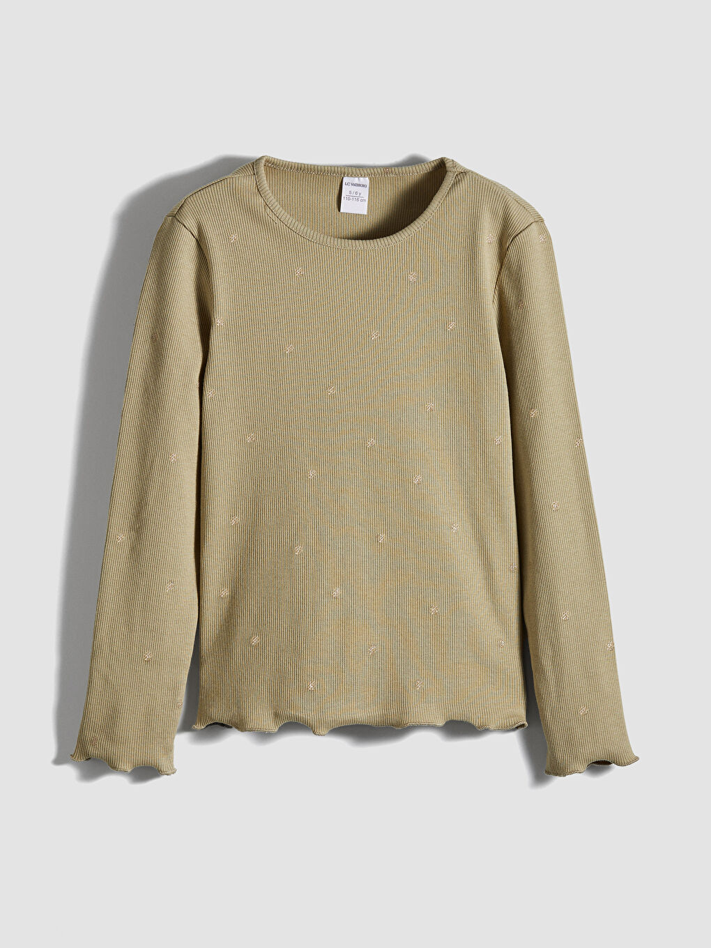 Yeşil Bisiklet Yaka Desenli Kız Çocuk Fitilli Tişört-1