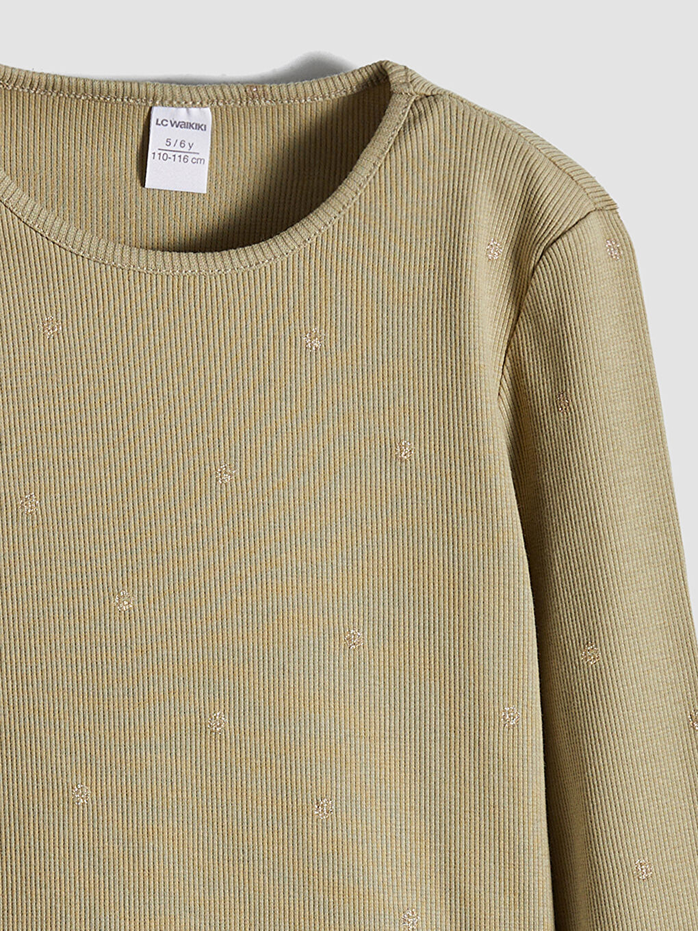 Yeşil Bisiklet Yaka Desenli Kız Çocuk Fitilli Tişört-2