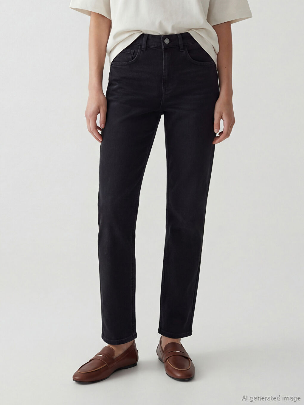 Siyah Mom Fit Kadın Jean Pantolon-1