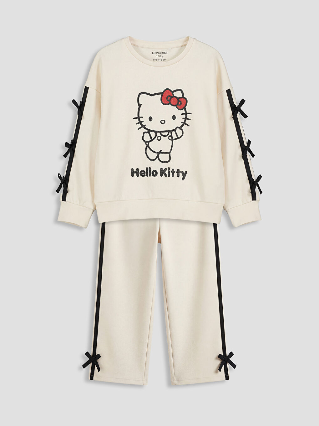 Ekru Hello Kitty Baskılı Kız Çocuk Sweatshirt ve Eşofman Altı