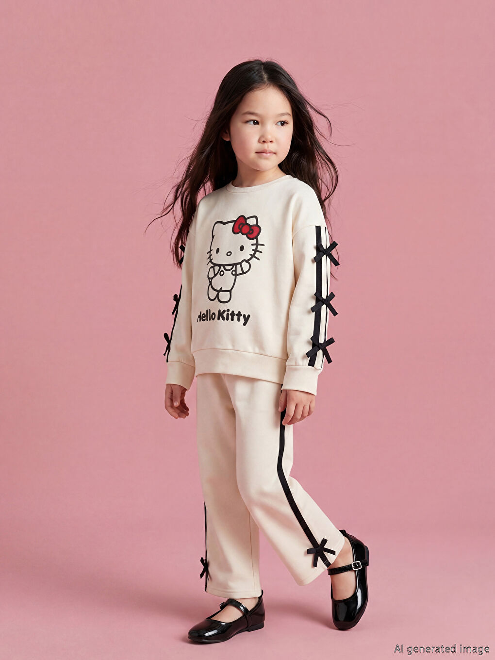 Hello Kitty Baskılı Kız Çocuk Sweatshirt ve Eşofman Altı-1